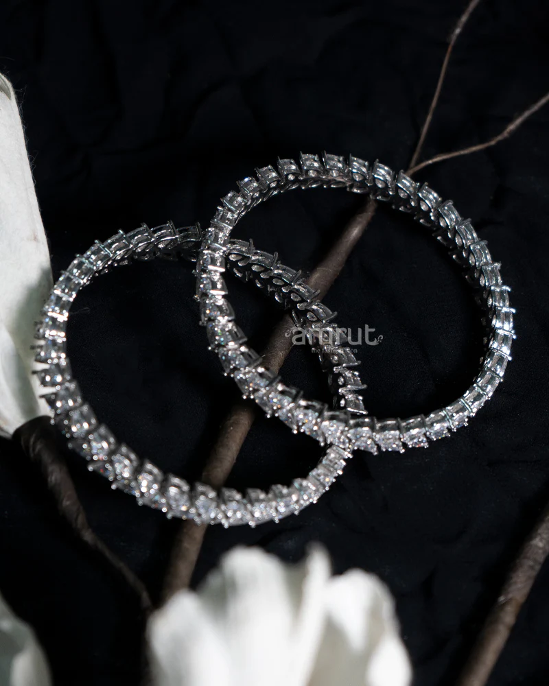 925 Silver Stone-studded With Premium Zirconia Bangles Set - Image 3