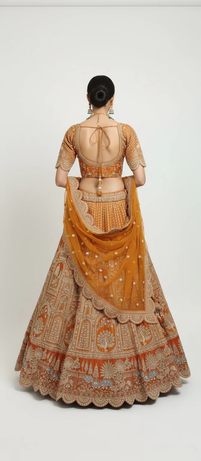 Amber Gold Zardozi Embroidered Bridal Lehenga with Mustard Dupatta - Image 2