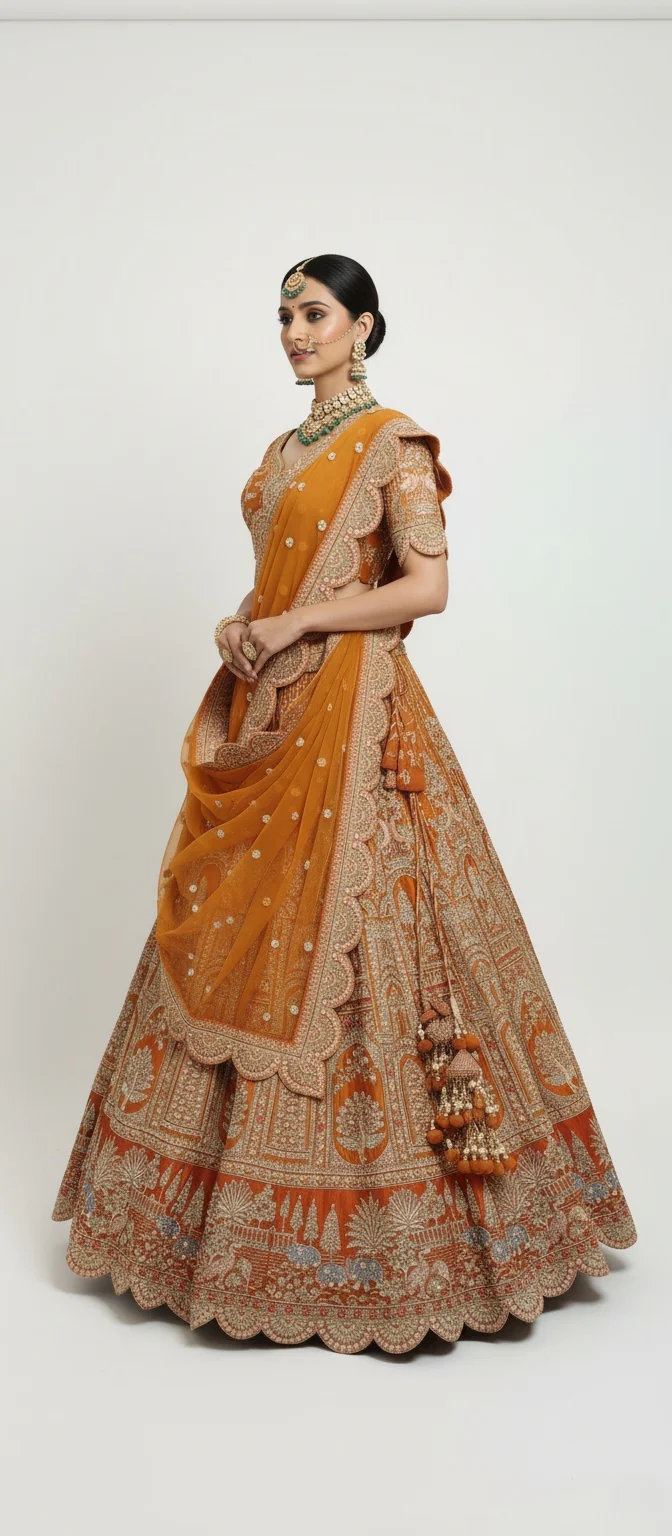 Amber Gold Zardozi Embroidered Bridal Lehenga with Mustard Dupatta - Image 3