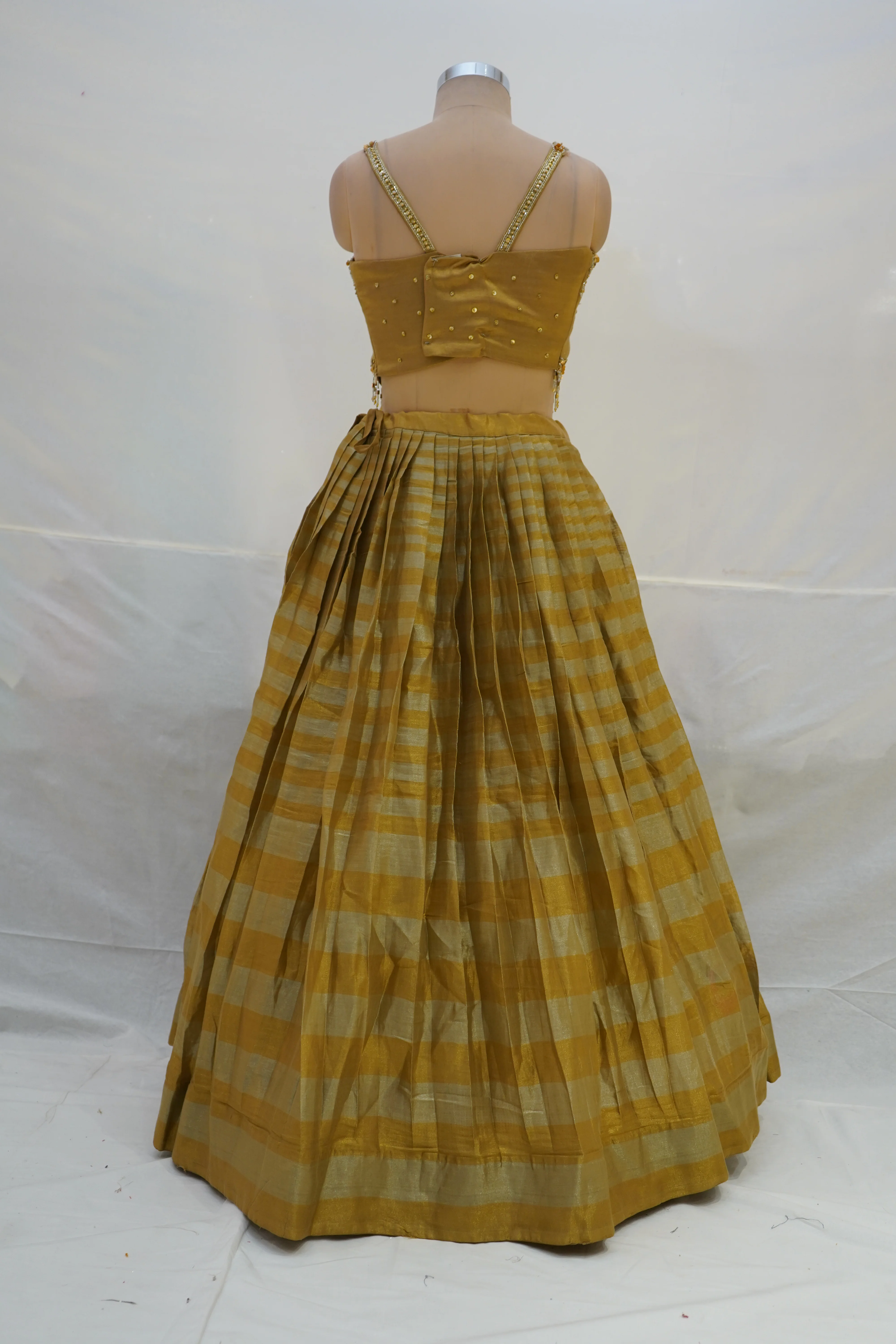 Antique Gold Silk Lehenga Choli with Embellished Blouse & Sheer Dupatta - Image 8