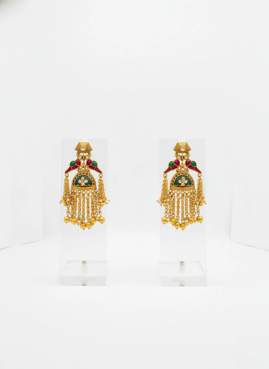 Antique Gold Temple Necklace Set with Ruby & Emerald Stones - Image 2