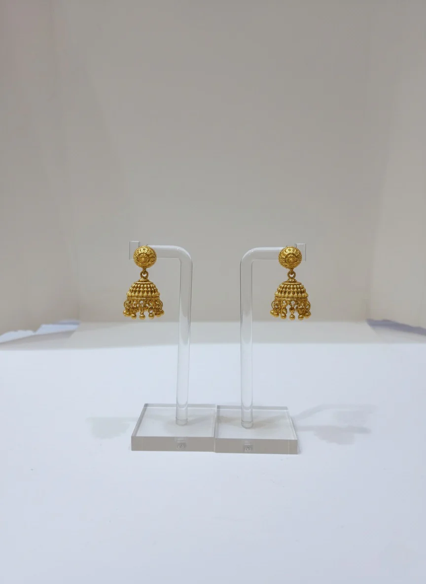 Antique Matte Gold Ball Necklace Set with Jhumka Earrings - Image 2