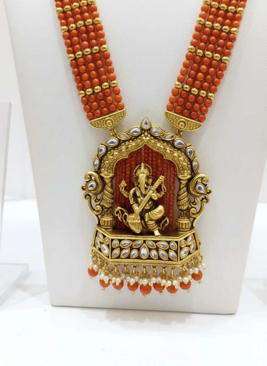 Traditional Temple Jewelry Set with Lord Ganesh Pendant - Image 3