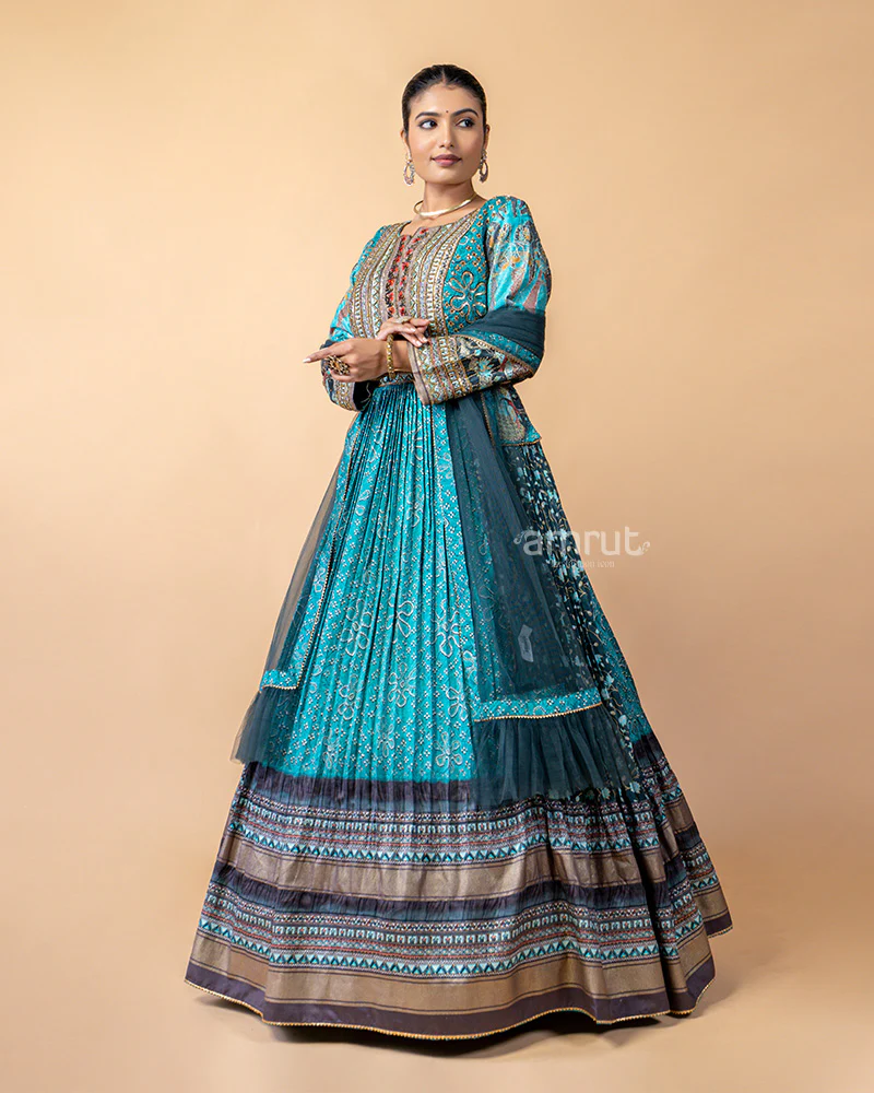 Aquatic Blue Gown with Net Dupatta - Image 5