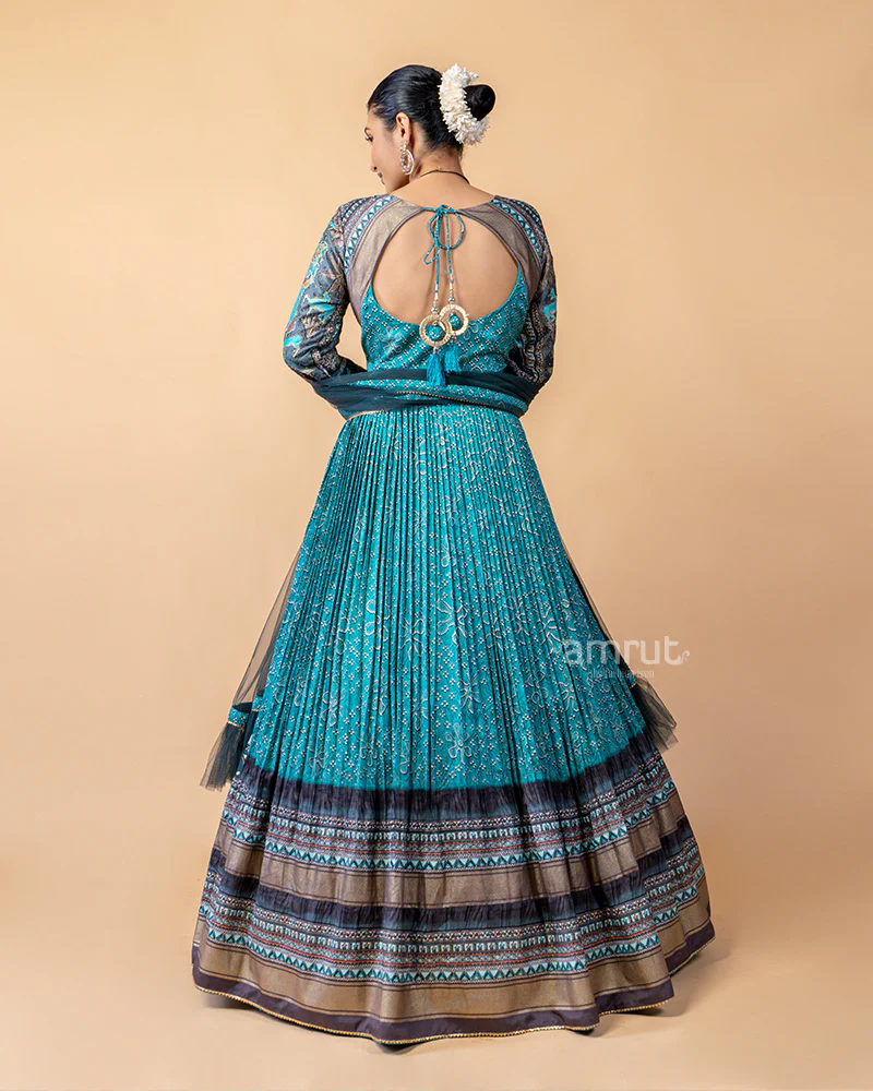 Aquatic Blue Gown with Net Dupatta - Image 6
