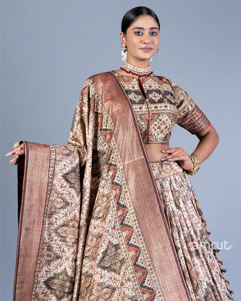 Beige Embellished Lehenga Choli with Dupatta - Image 2