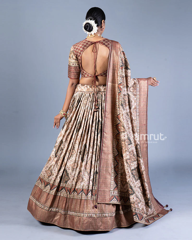 Beige Embellished Lehenga Choli with Dupatta - Image 3
