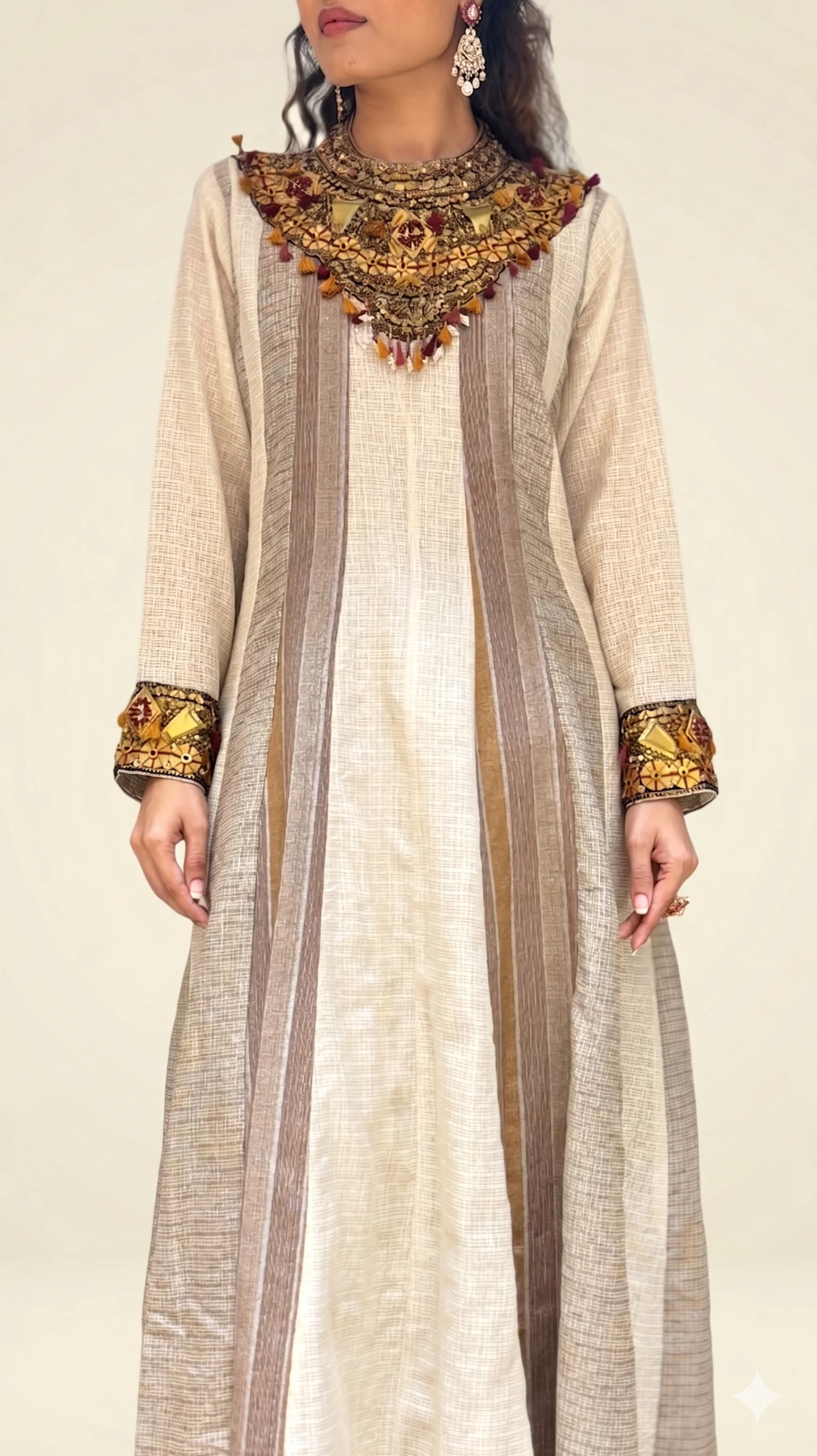 Beige Handcrafted A-Line with Embellished Statement Yoke - Image 2