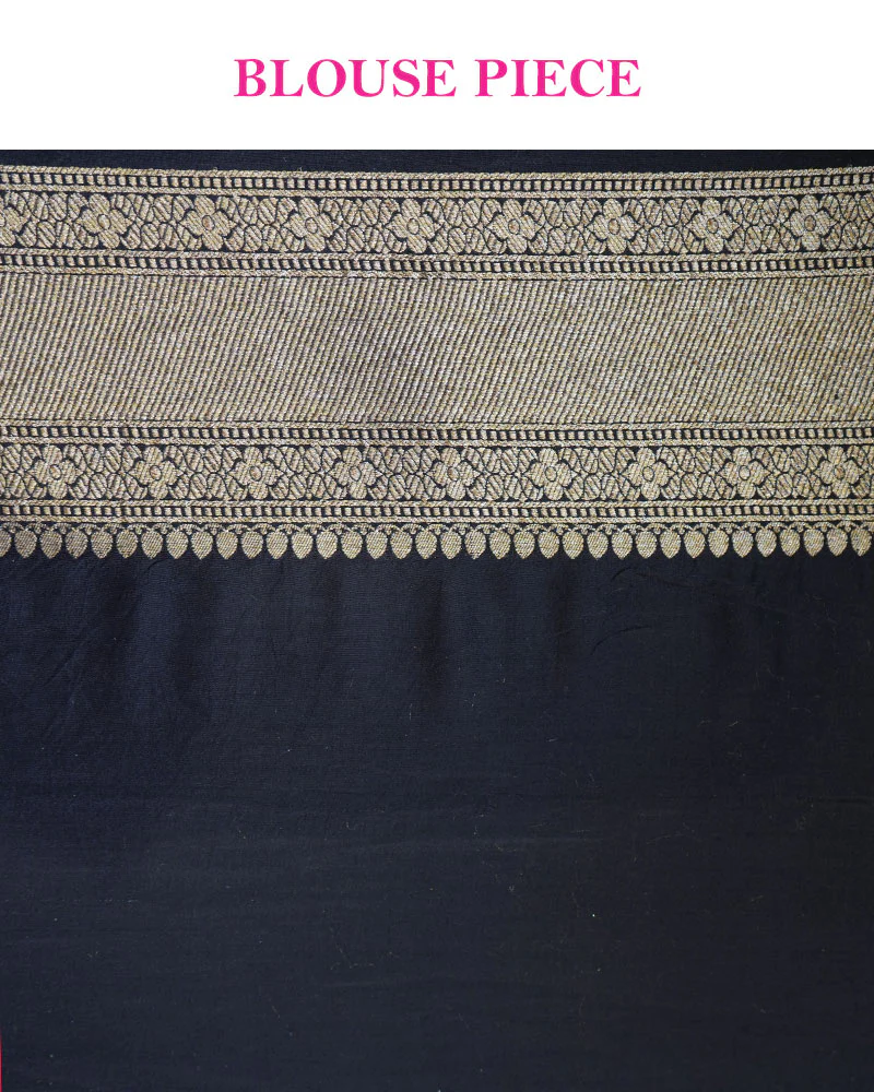 Black Banarasi Georgette Saree with Rich Golden Zari Weave and Unstitched Blouse - Image 6