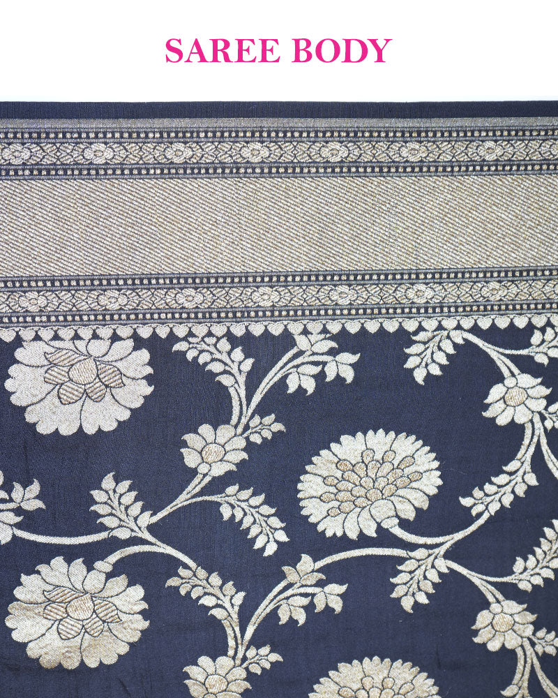 Black Banarasi Georgette Saree with Rich Golden Zari Weave and Unstitched Blouse - Image 7