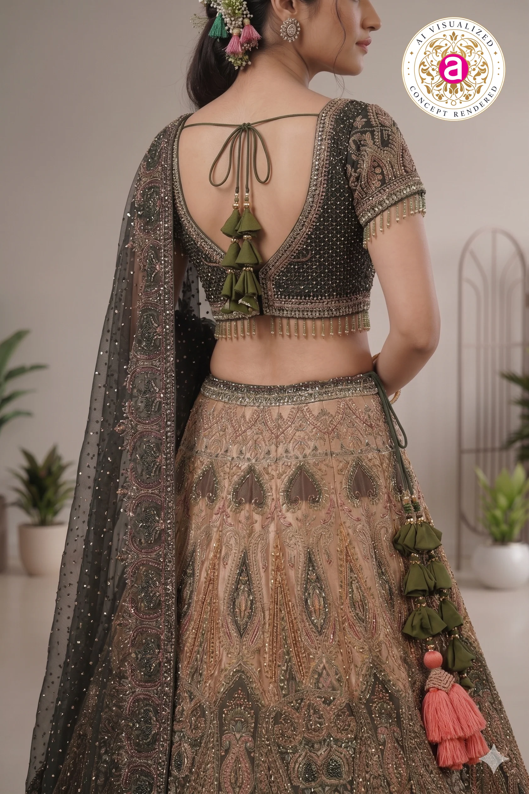 Black & Gold Designer Lehenga Set with Embellished Blouse and Dupatta - Image 2