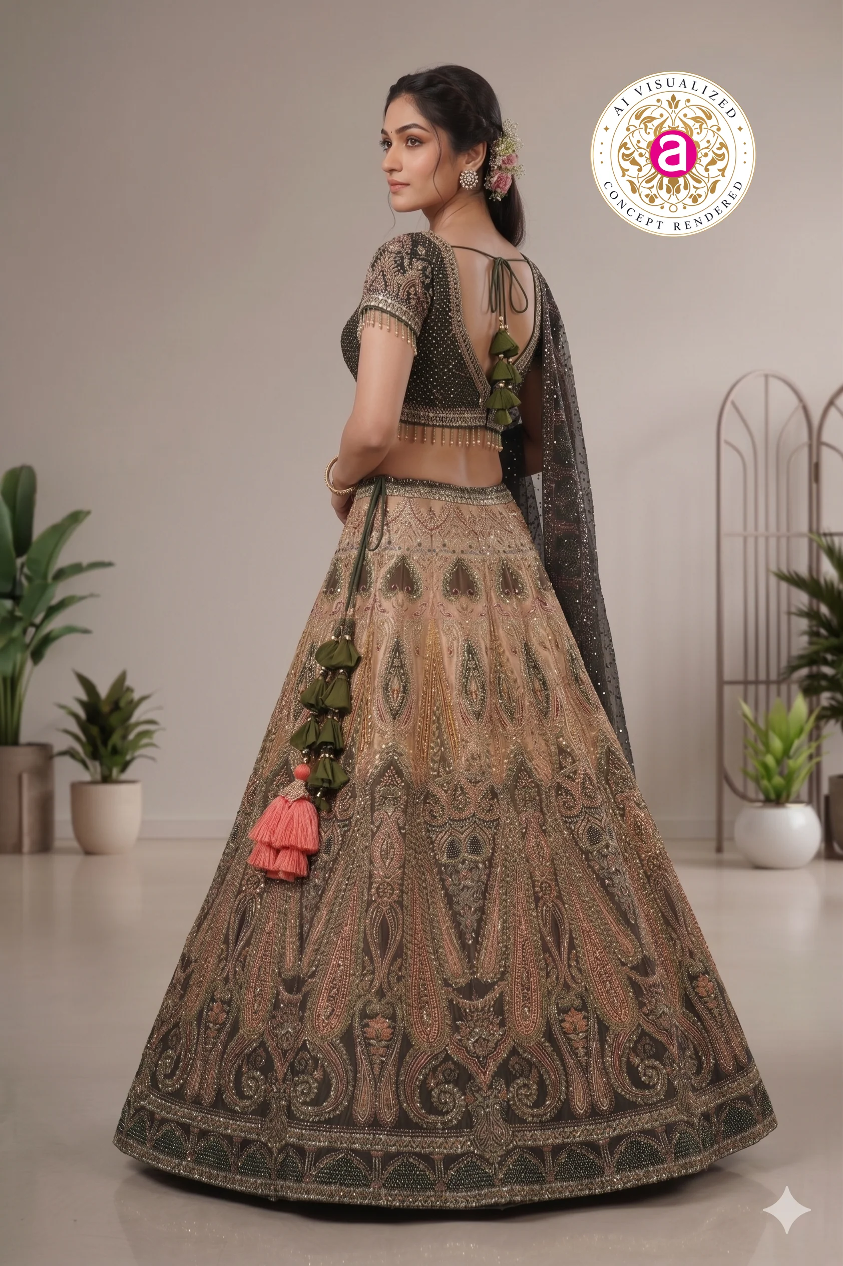 Black & Gold Designer Lehenga Set with Embellished Blouse and Dupatta - Image 4
