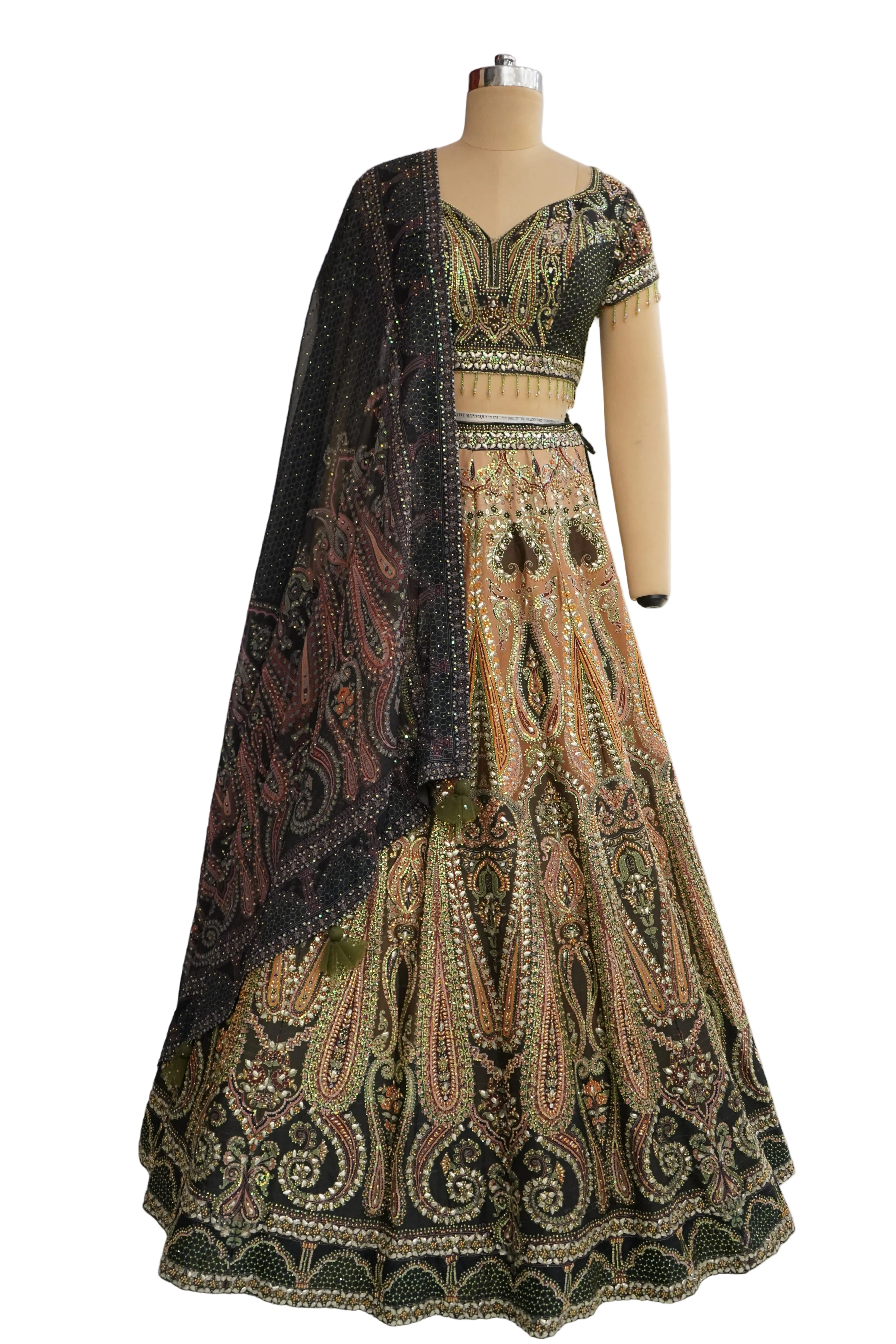 Black & Gold Designer Lehenga Set with Embellished Blouse and Dupatta - Image 5