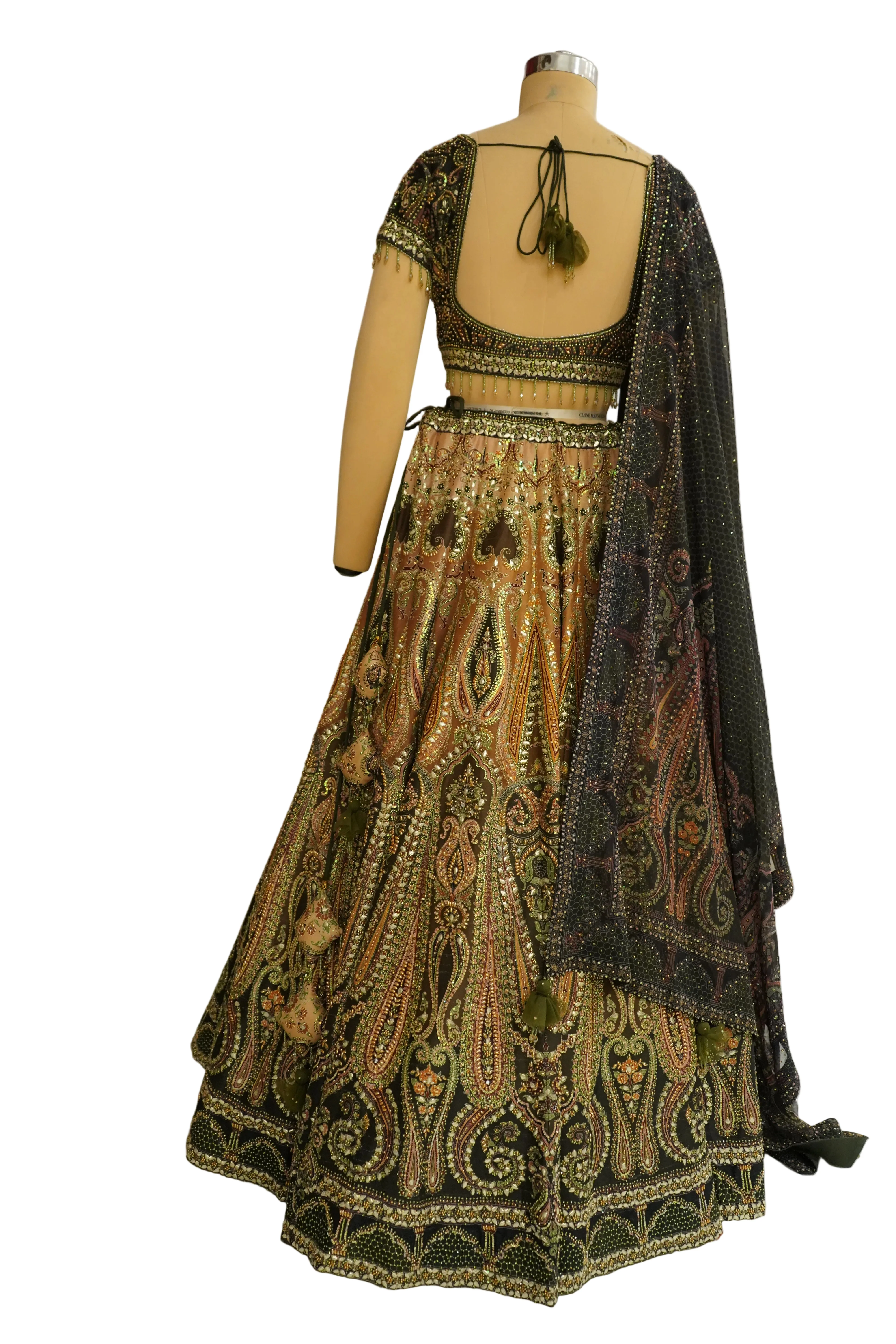 Black & Gold Designer Lehenga Set with Embellished Blouse and Dupatta - Image 6