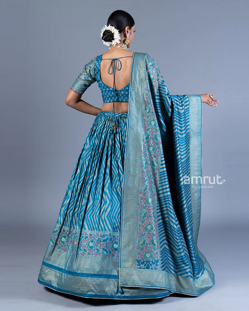 Blue Printed Lehenga Choli and Dupatta - Image 3