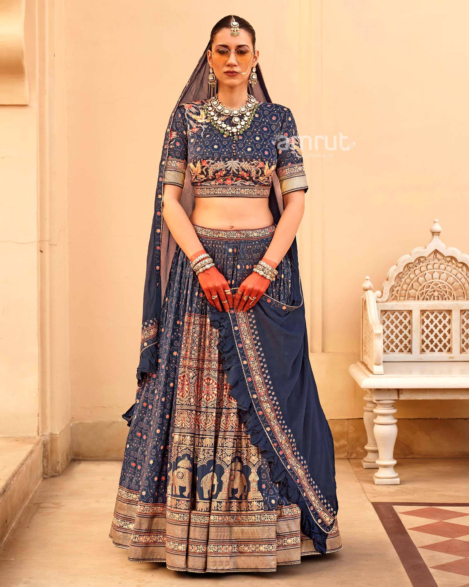 Blue Printed Lehenga Set and Men Kurta Set - Image 3