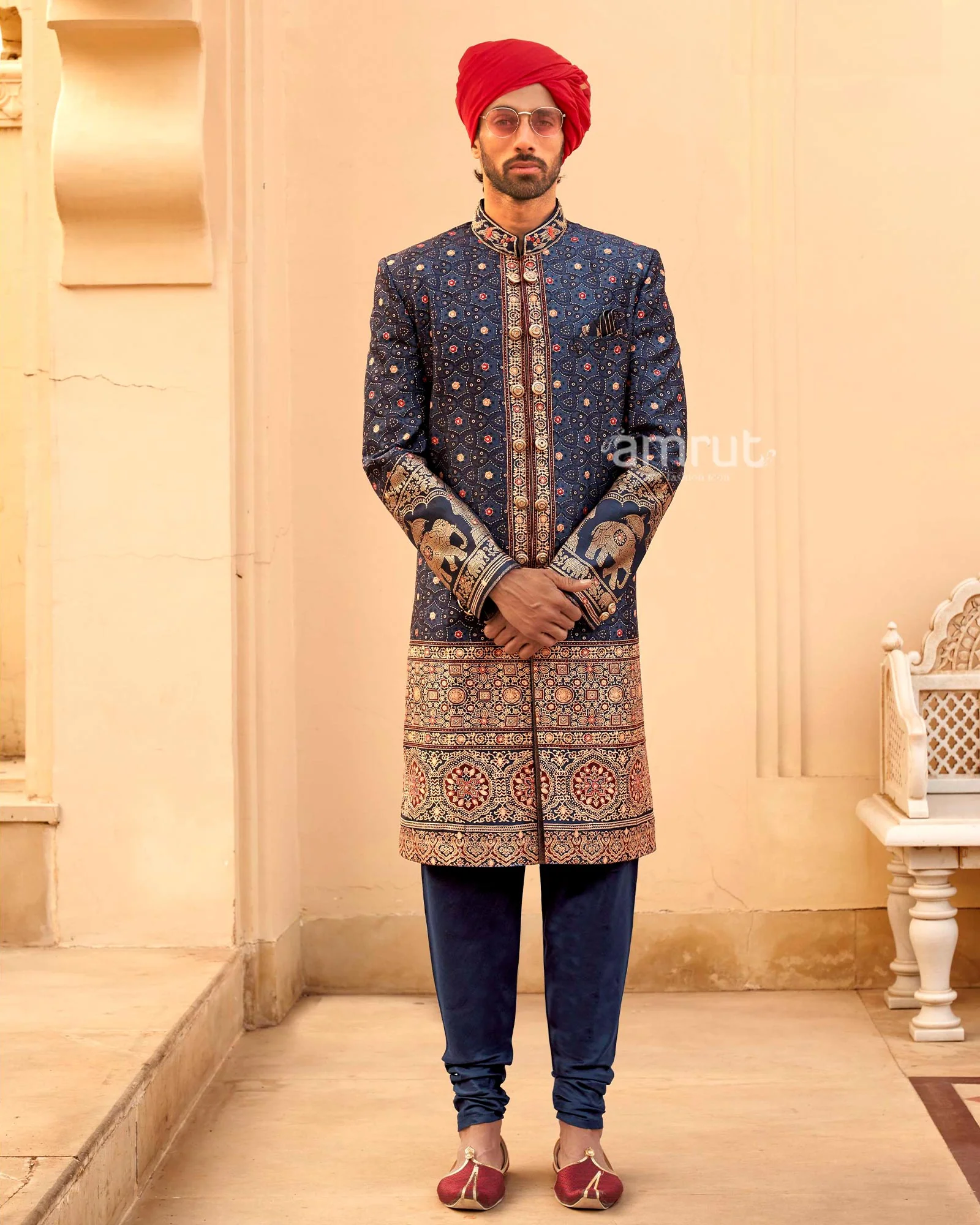 Blue Printed Lehenga Set and Men Kurta Set - Image 4