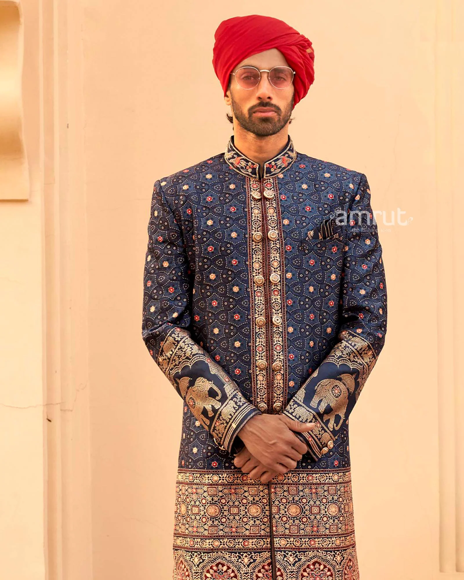 Blue Printed Lehenga Set and Men Kurta Set - Image 5