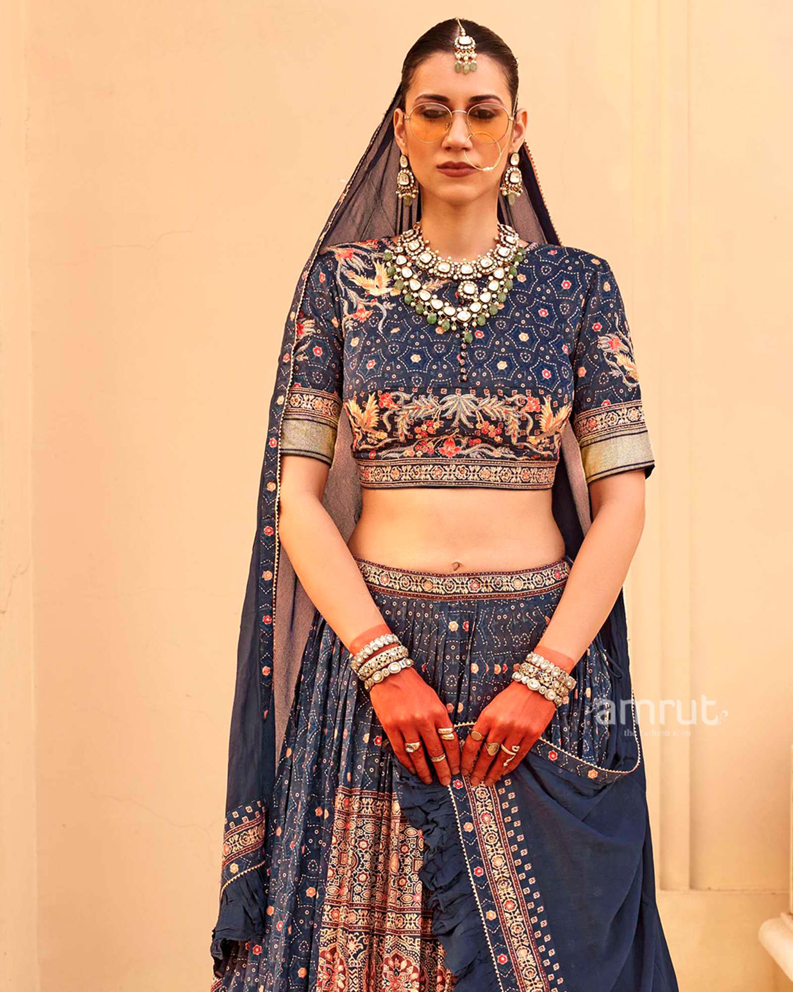 Blue Printed Lehenga Set and Men Kurta Set - Image 6