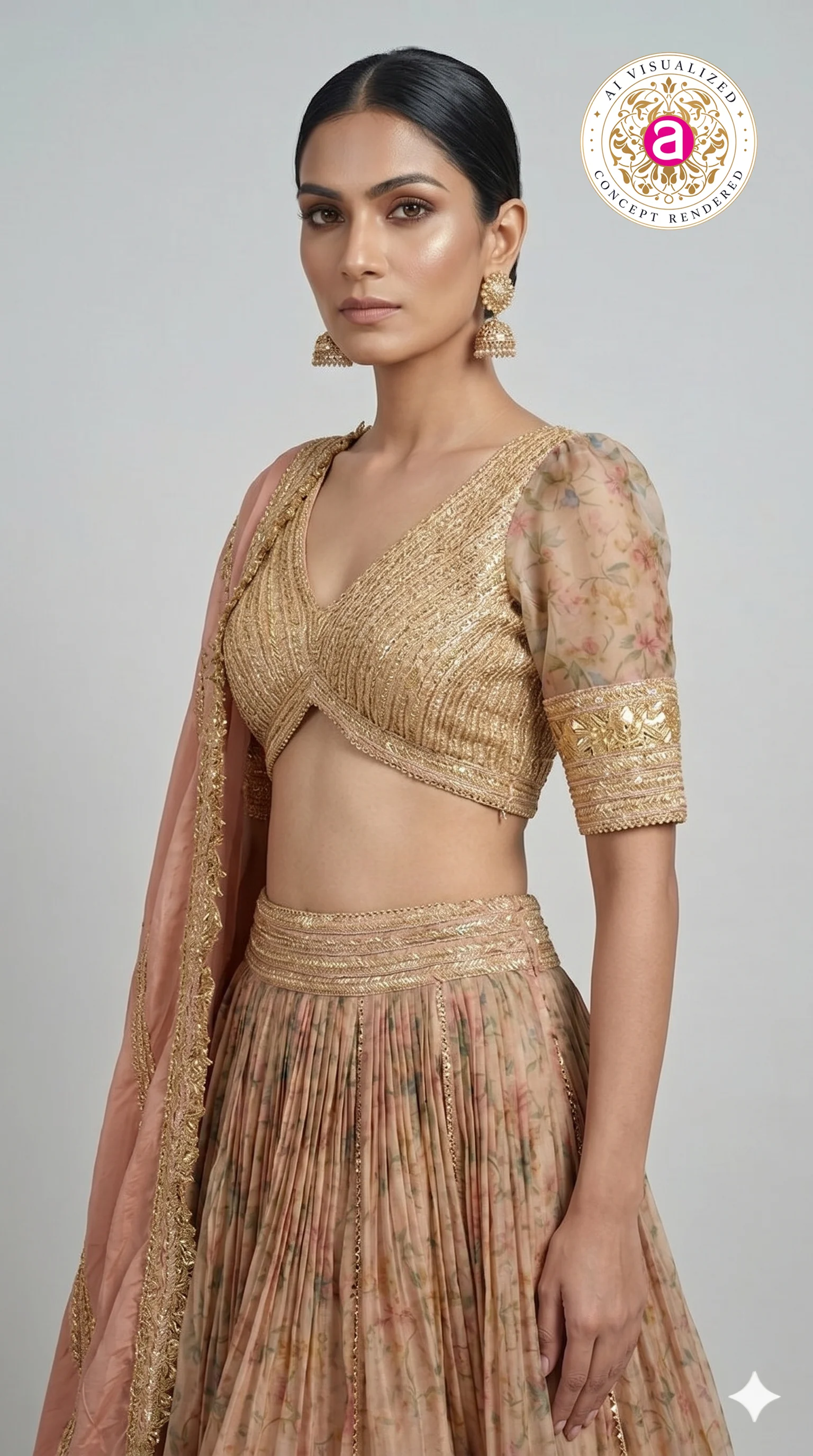 Blush Peach Floral Designer Lehenga Choli with Embellished Blouse & Soft Organza Dupatta - Image 2