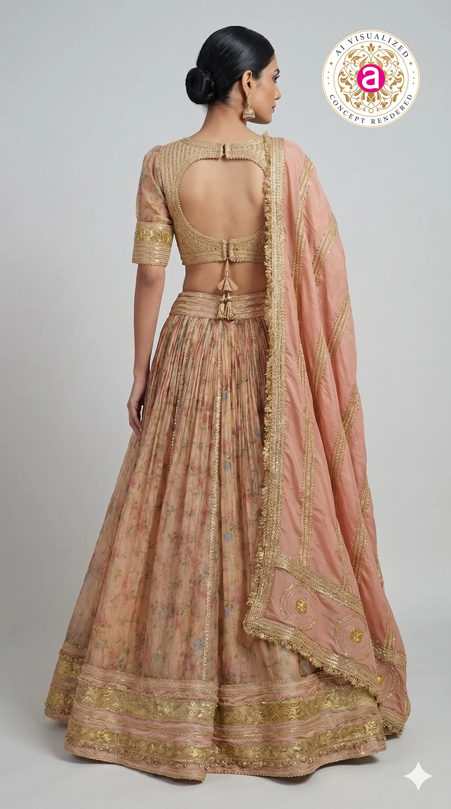 Blush Peach Floral Designer Lehenga Choli with Embellished Blouse & Soft Organza Dupatta - Image 3