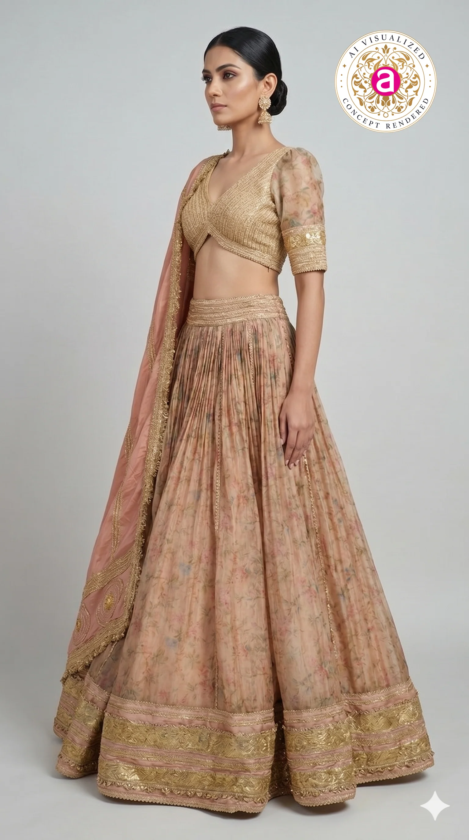 Blush Peach Floral Designer Lehenga Choli with Embellished Blouse & Soft Organza Dupatta - Image 5