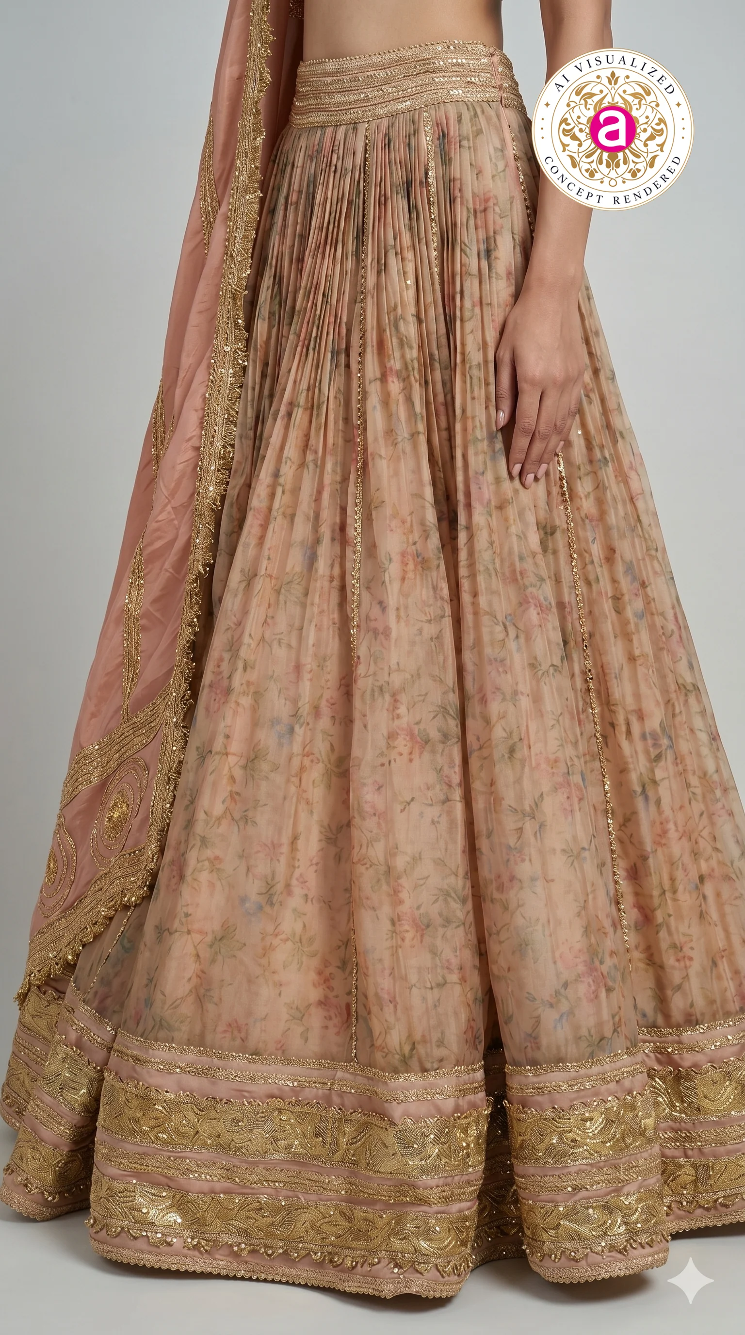 Blush Peach Floral Designer Lehenga Choli with Embellished Blouse & Soft Organza Dupatta - Image 6