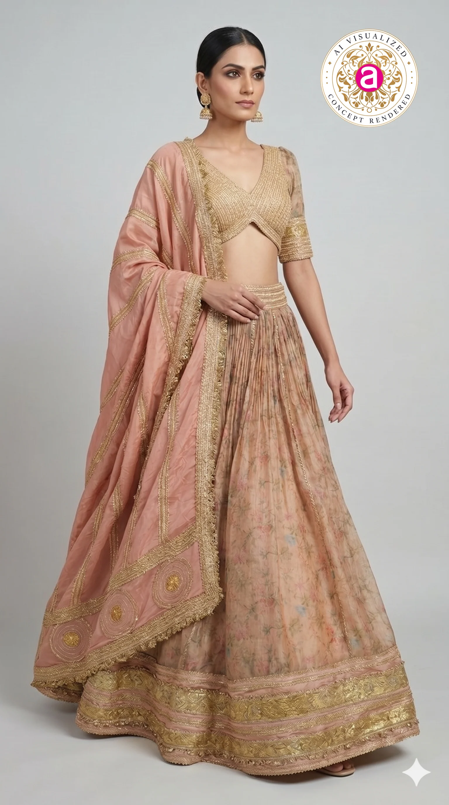 Blush Peach Floral Designer Lehenga Choli with Embellished Blouse & Soft Organza Dupatta - Image 7