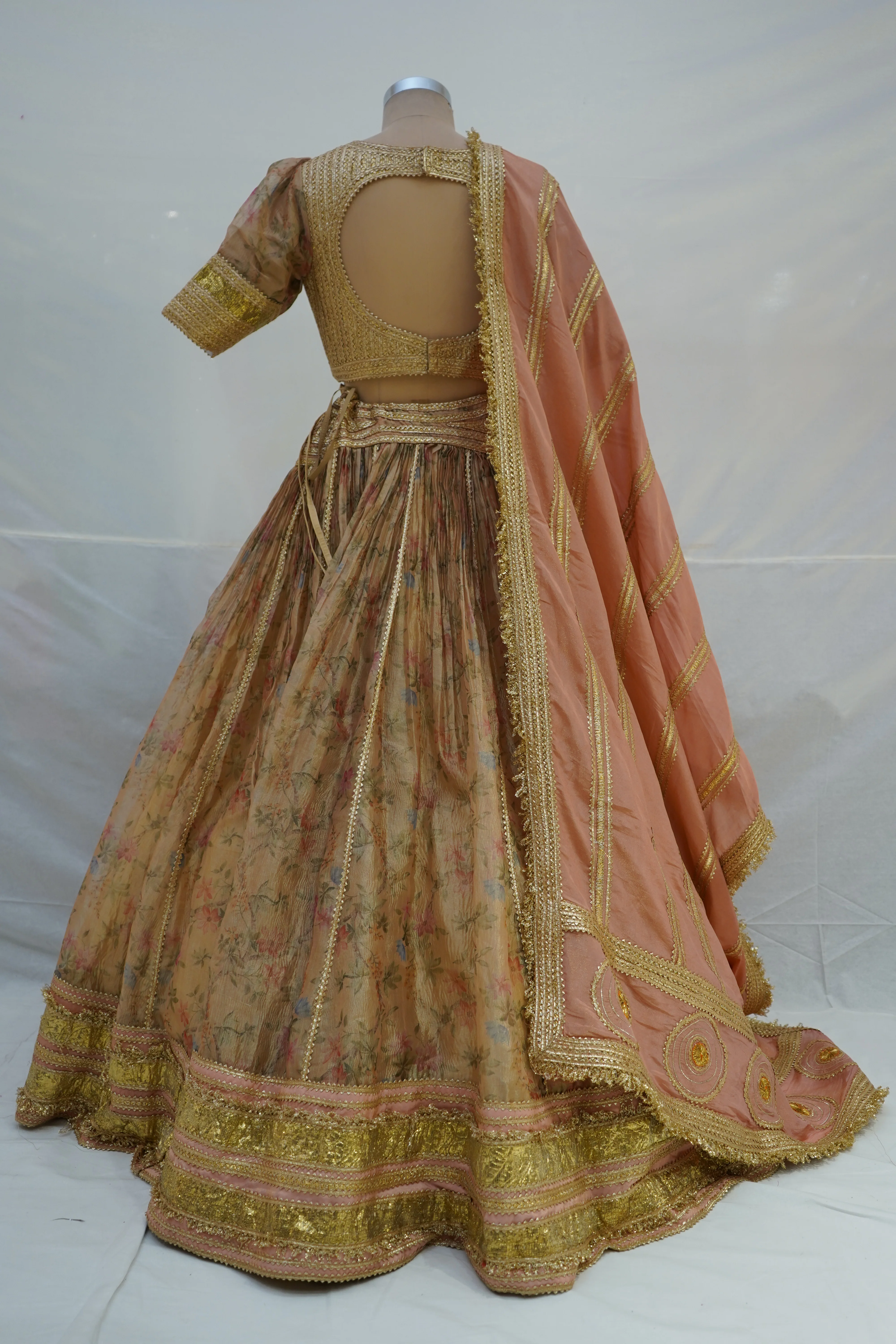 Blush Peach Floral Designer Lehenga Choli with Embellished Blouse & Soft Organza Dupatta - Image 8