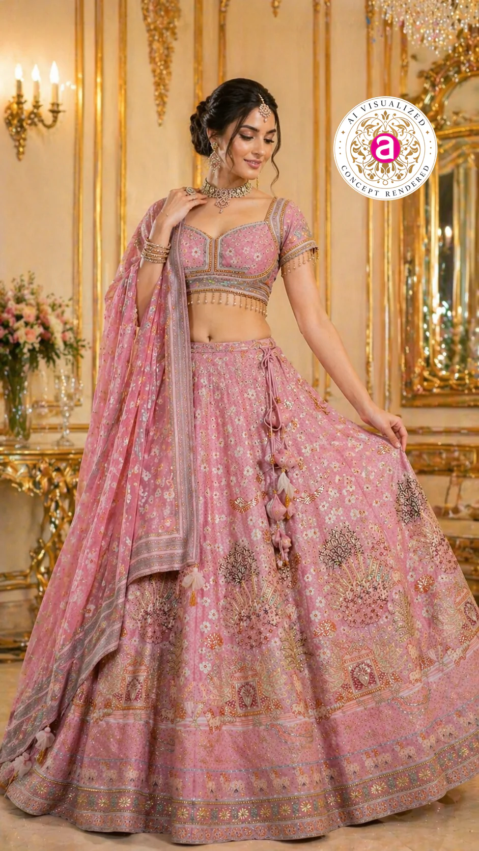 Blush Pink Designer Lehenga Set with Embellished Blouse and Dupatta - Image 4