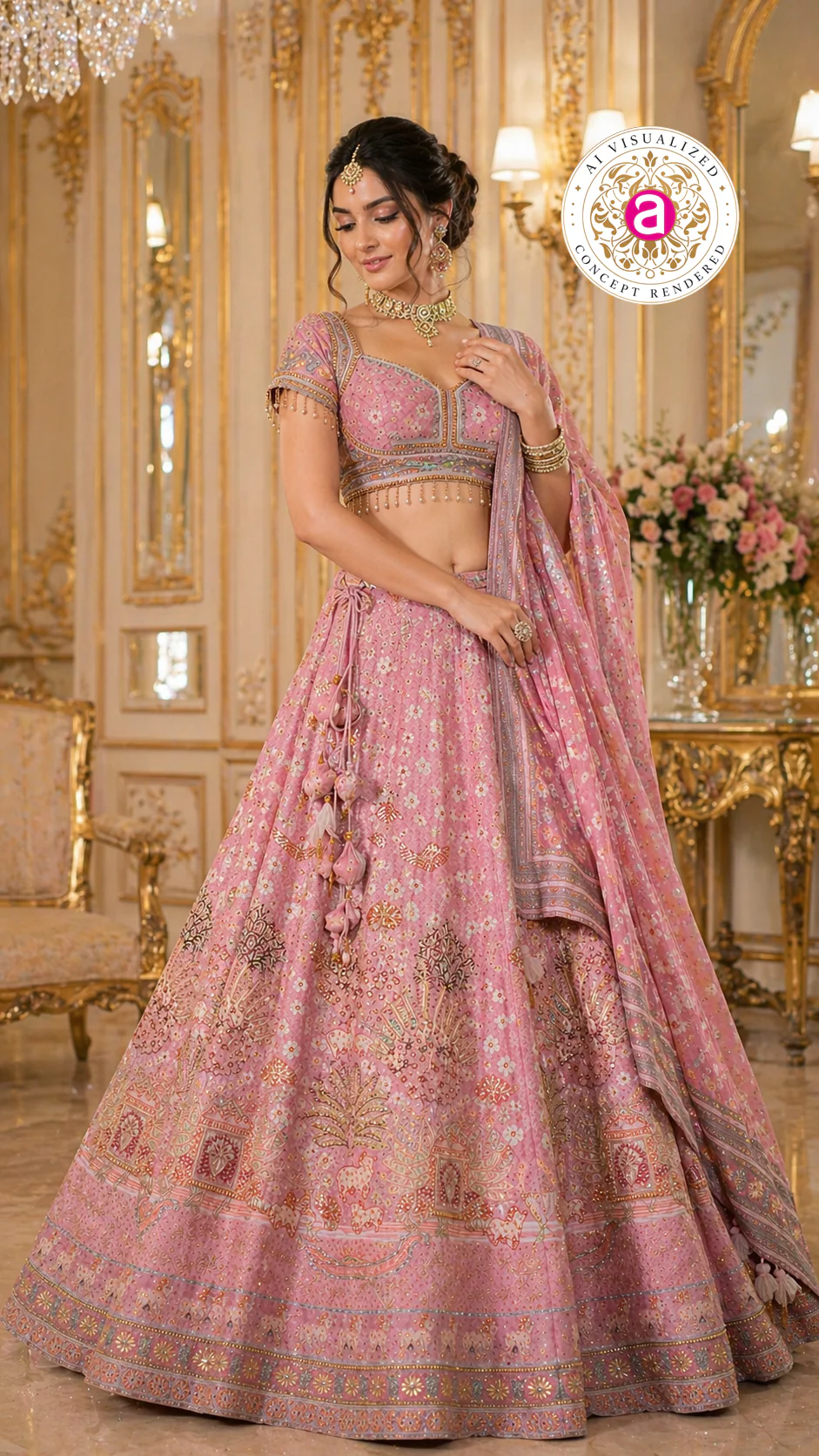 Blush Pink Designer Lehenga Set with Embellished Blouse and Dupatta - Image 5