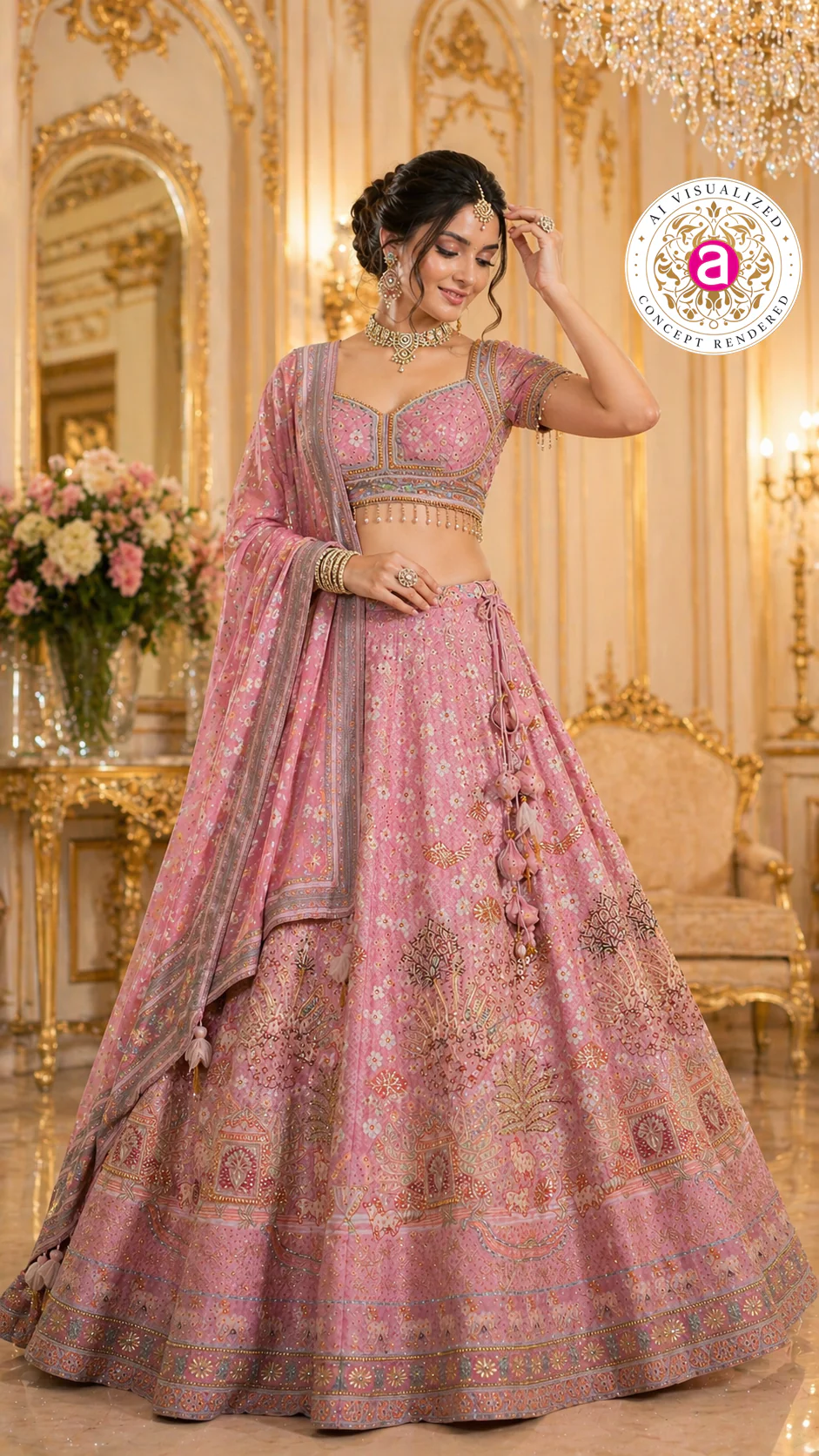 Blush Pink Designer Lehenga Set with Embellished Blouse and Dupatta - Image 6