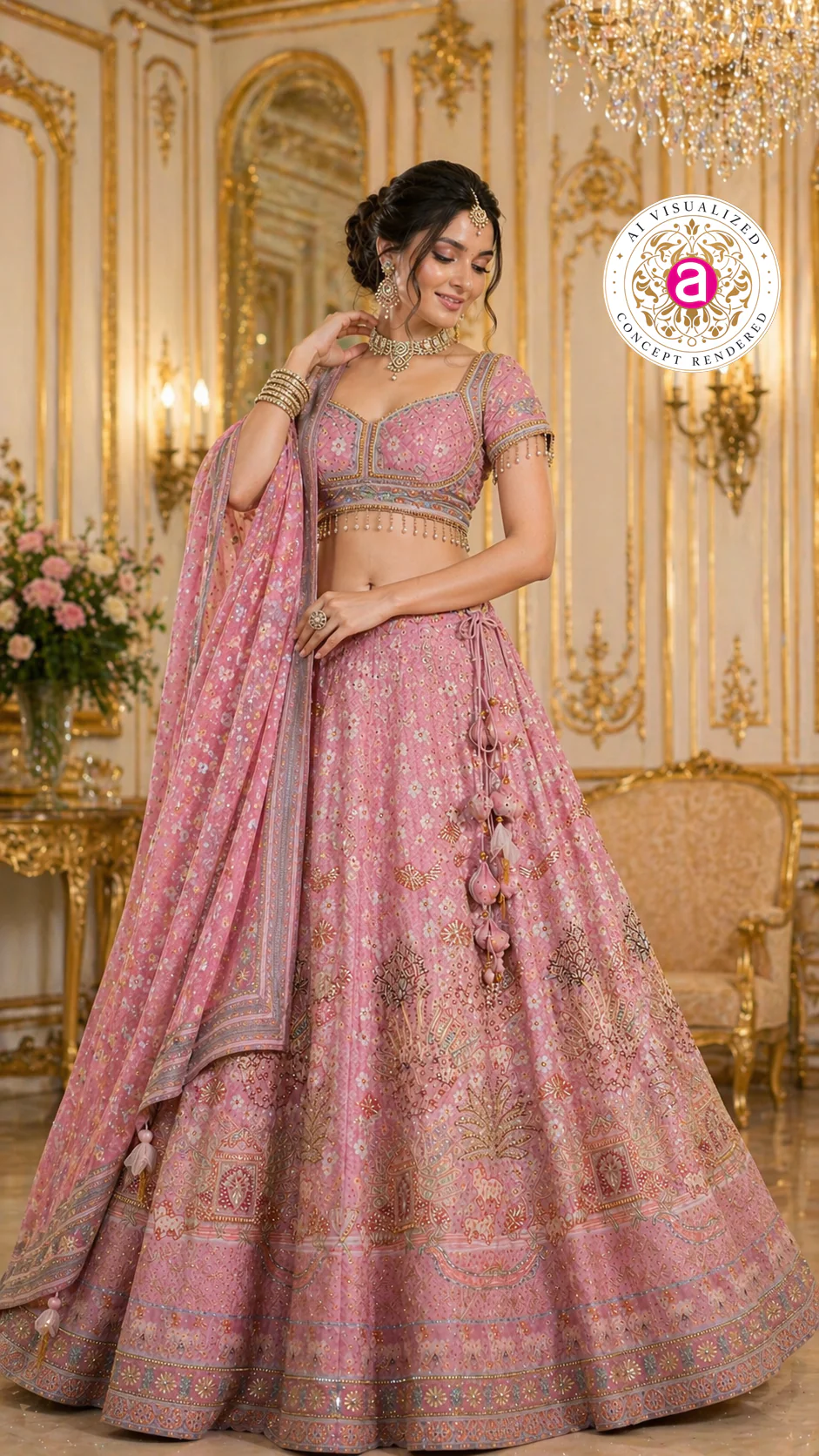 Blush Pink Designer Lehenga Set with Embellished Blouse and Dupatta - Image 7