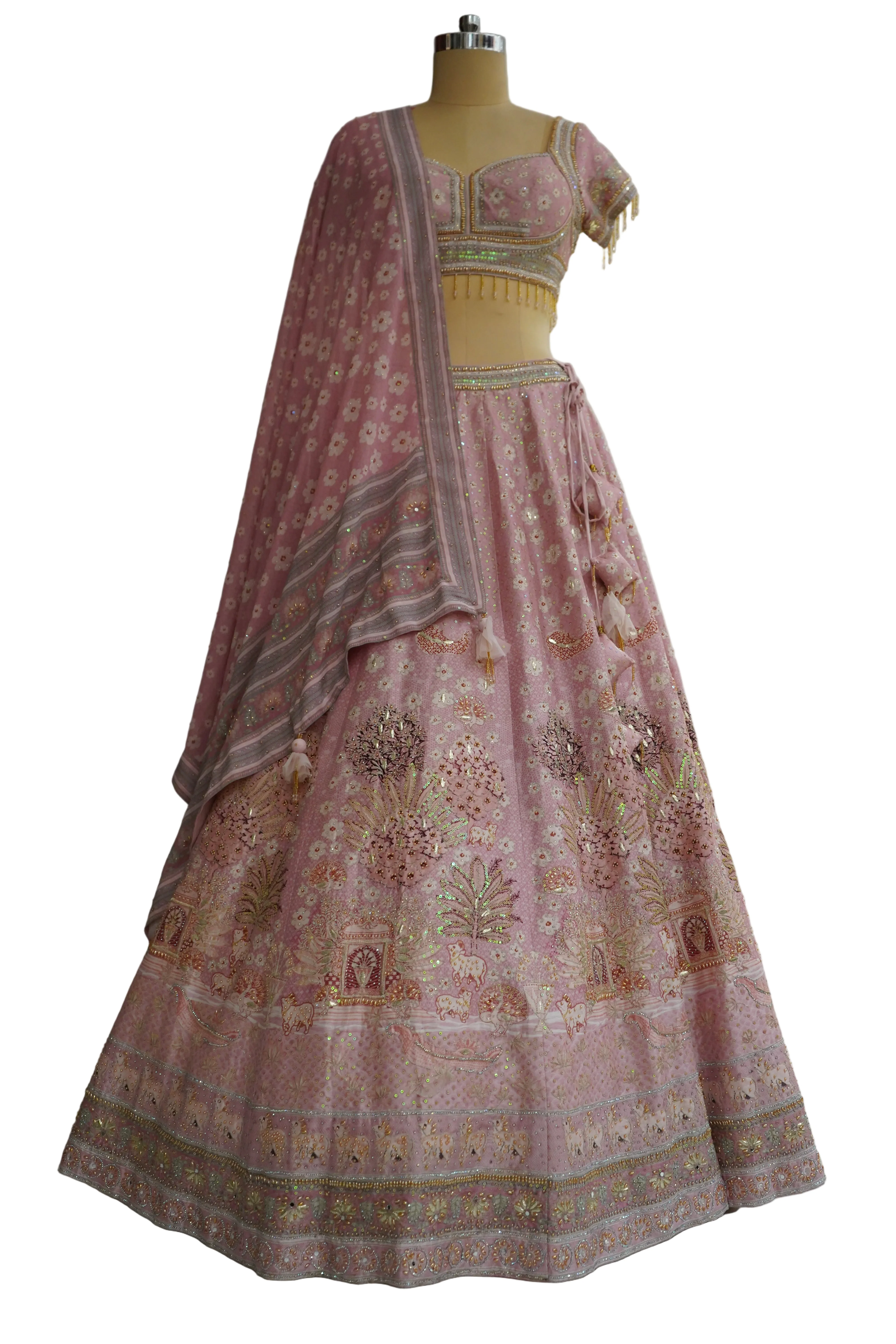 Blush Pink Designer Lehenga Set with Embellished Blouse and Dupatta - Image 8