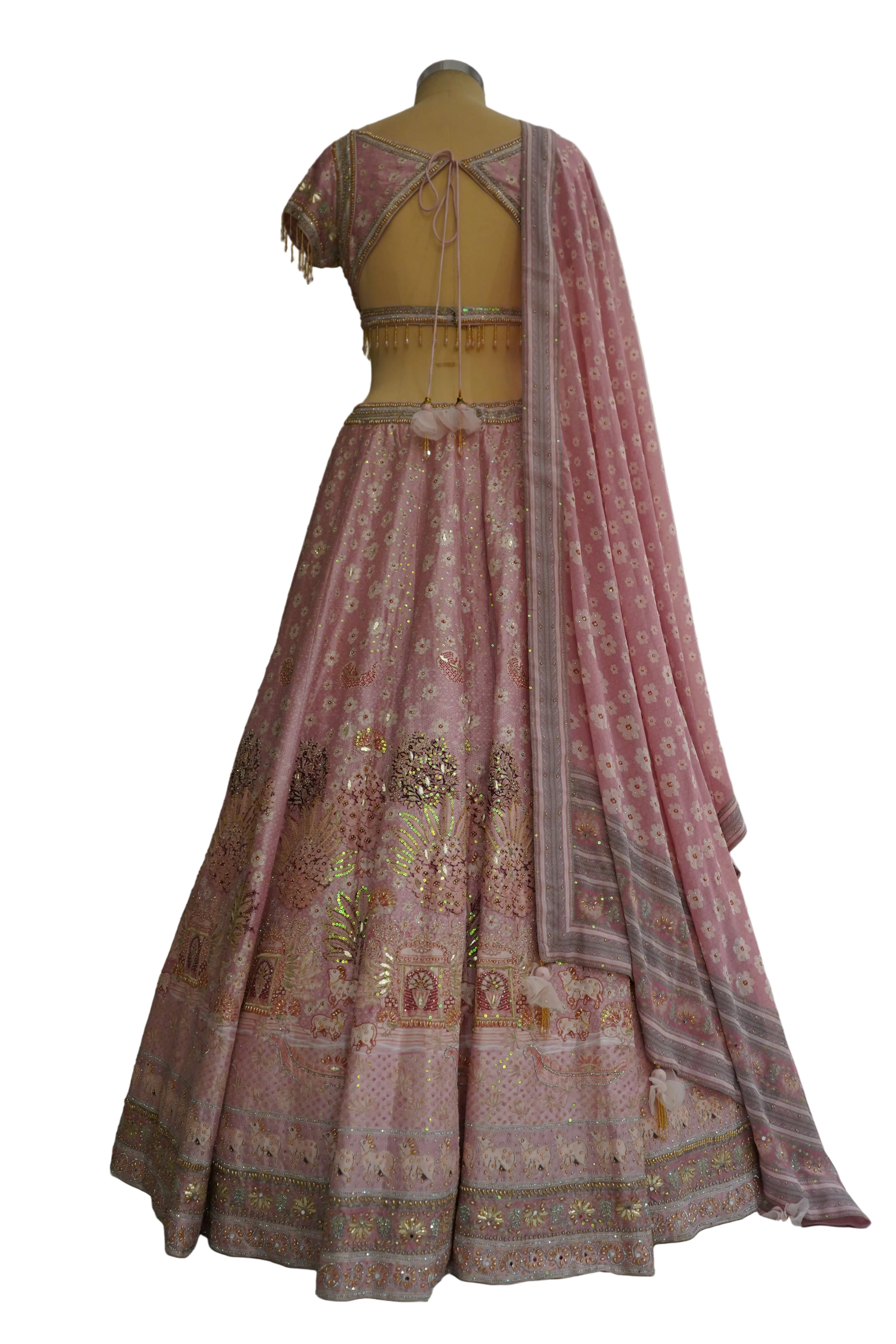 Blush Pink Designer Lehenga Set with Embellished Blouse and Dupatta - Image 9