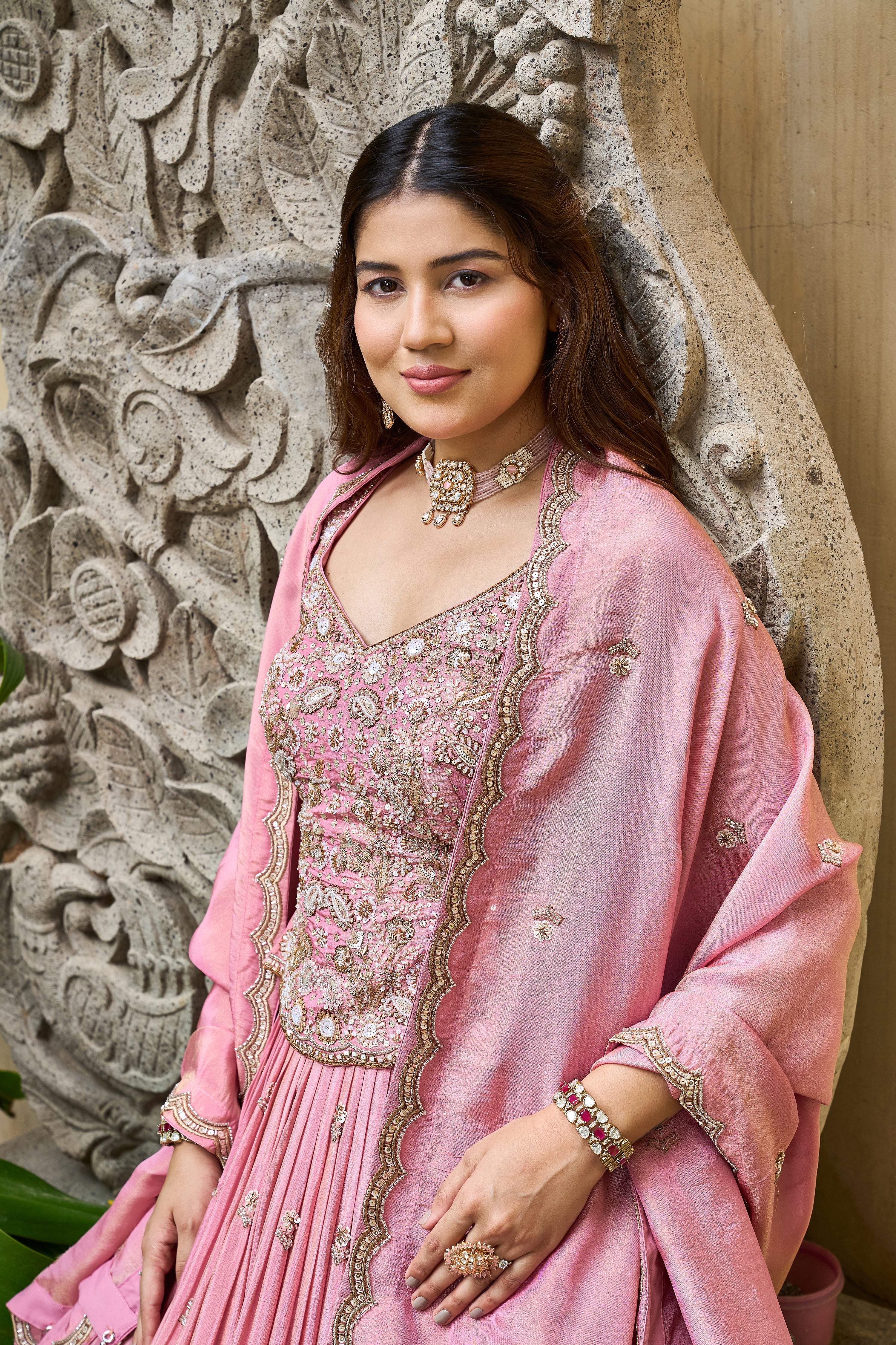 Blush Pink Designer Lehenga Set with Embroidered Blouse & Heavy Border Dupatta - Image 2
