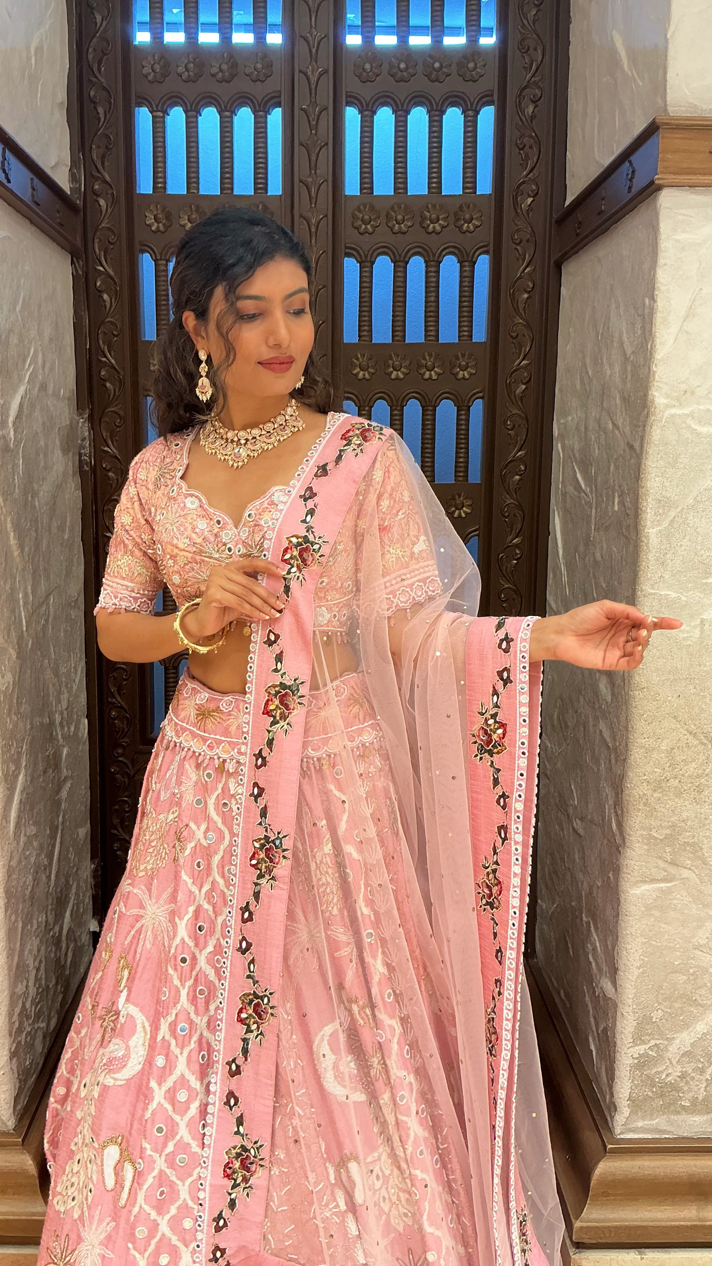 Blush Pink Heavy Embroidered Bridal Lehenga Set with Dupatta - Image 7