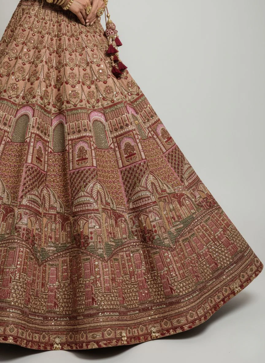 Blush Rose Heavy Bridal Lehenga with Intricate Zari & Hand-Embroidered Detailing - Image 3