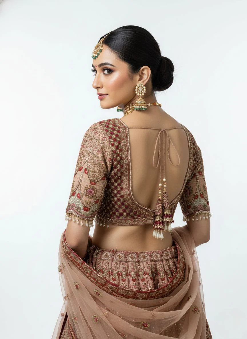 Blush Rose Heavy Bridal Lehenga with Intricate Zari & Hand-Embroidered Detailing - Image 4