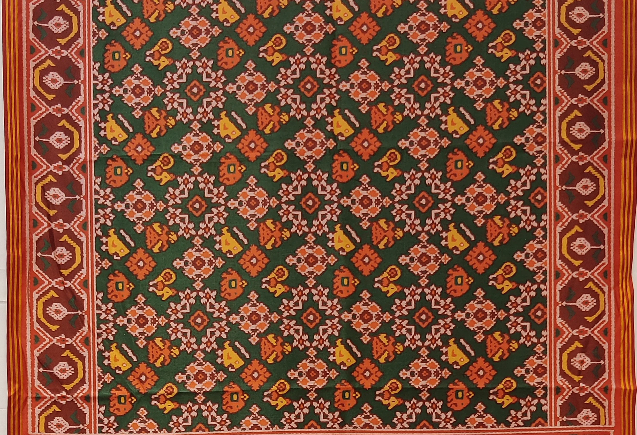Bottle Green Patola Inspired Silk Blend Saree with Traditional Gujarati Motifs P70 - Image 2