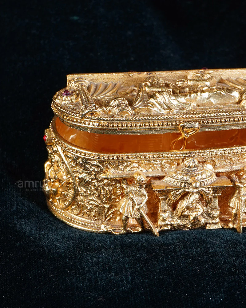 Bridal Doli Inspired with Golden Finish and Gemstones Sindur Dani - Image 2