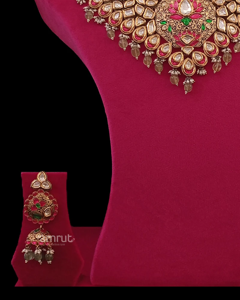 Bridal Kundan Designer Necklace With Earrings - Image 2