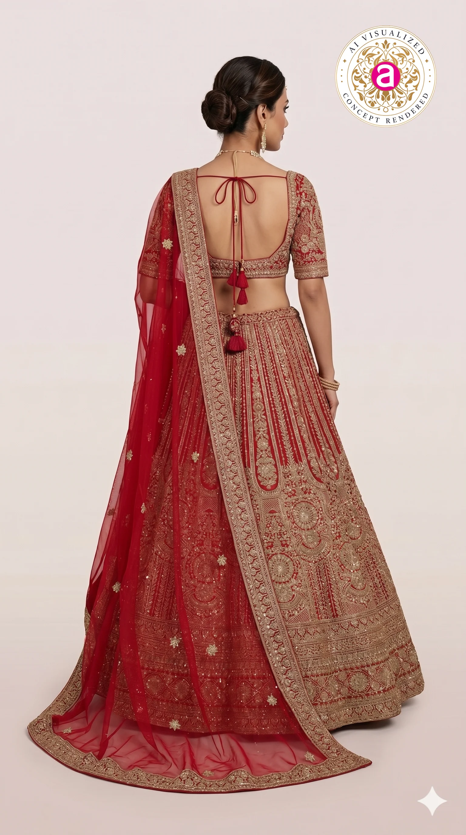 Bridal Red Zari Embroidered Lehenga Choli with Heritage Motifs & Dupatta - Image 7