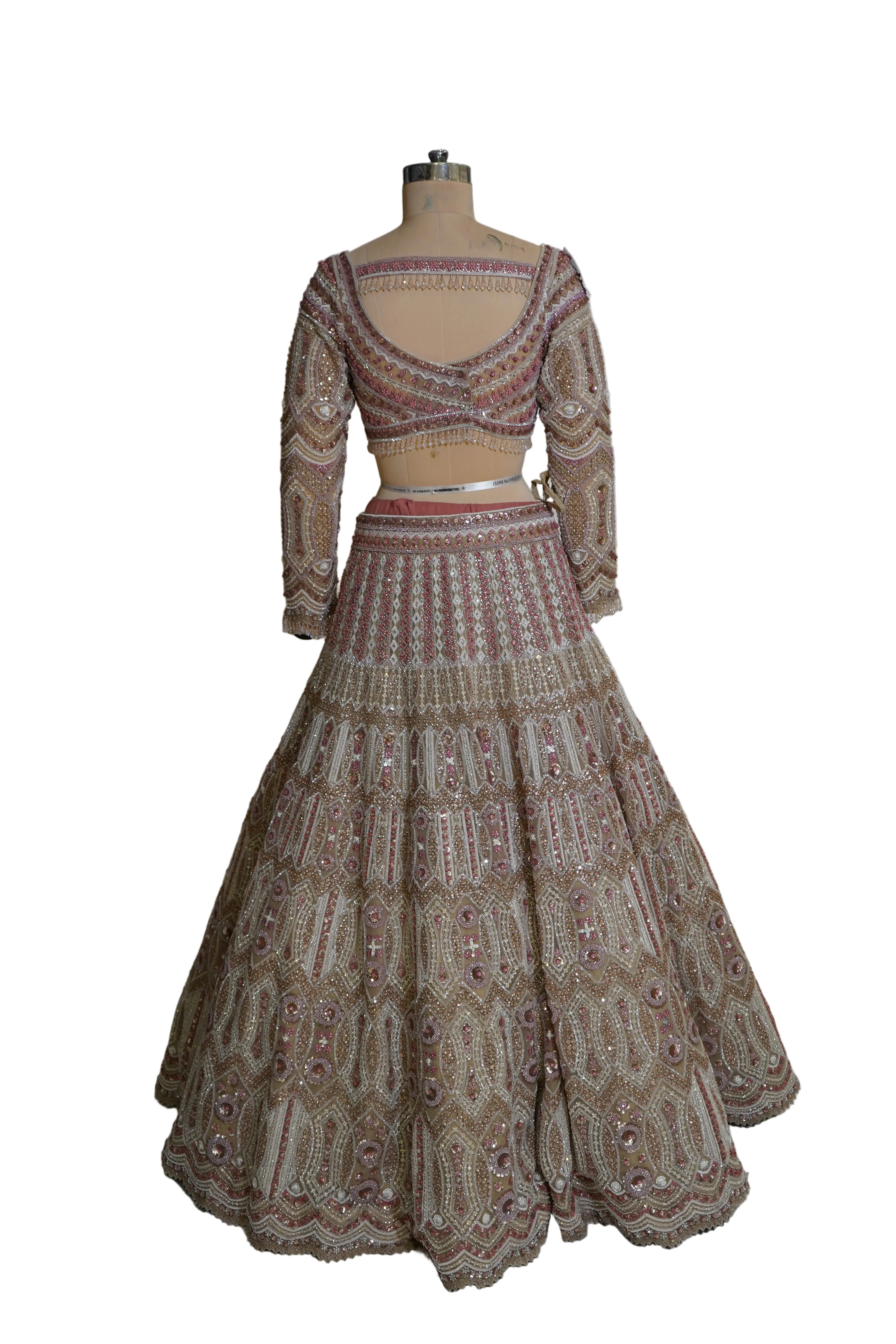 Champagne Beige Designer Lehenga Set with Intricate Embroidered Blouse and Net Dupatta - Image 8