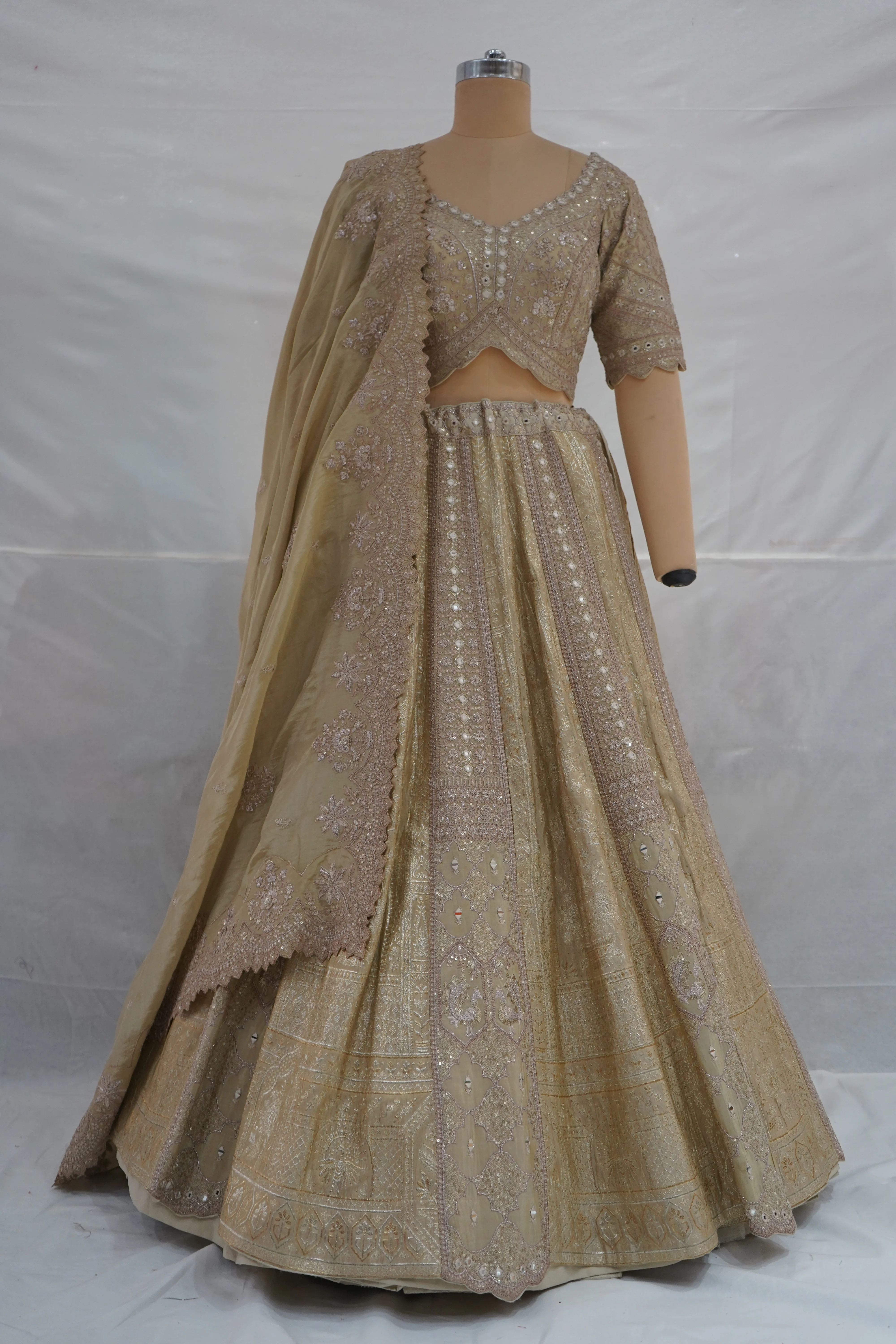 Champagne Gold Designer Bridal Lehenga Set with Heavy Embroidery & Elegant Dupatta - Image 6