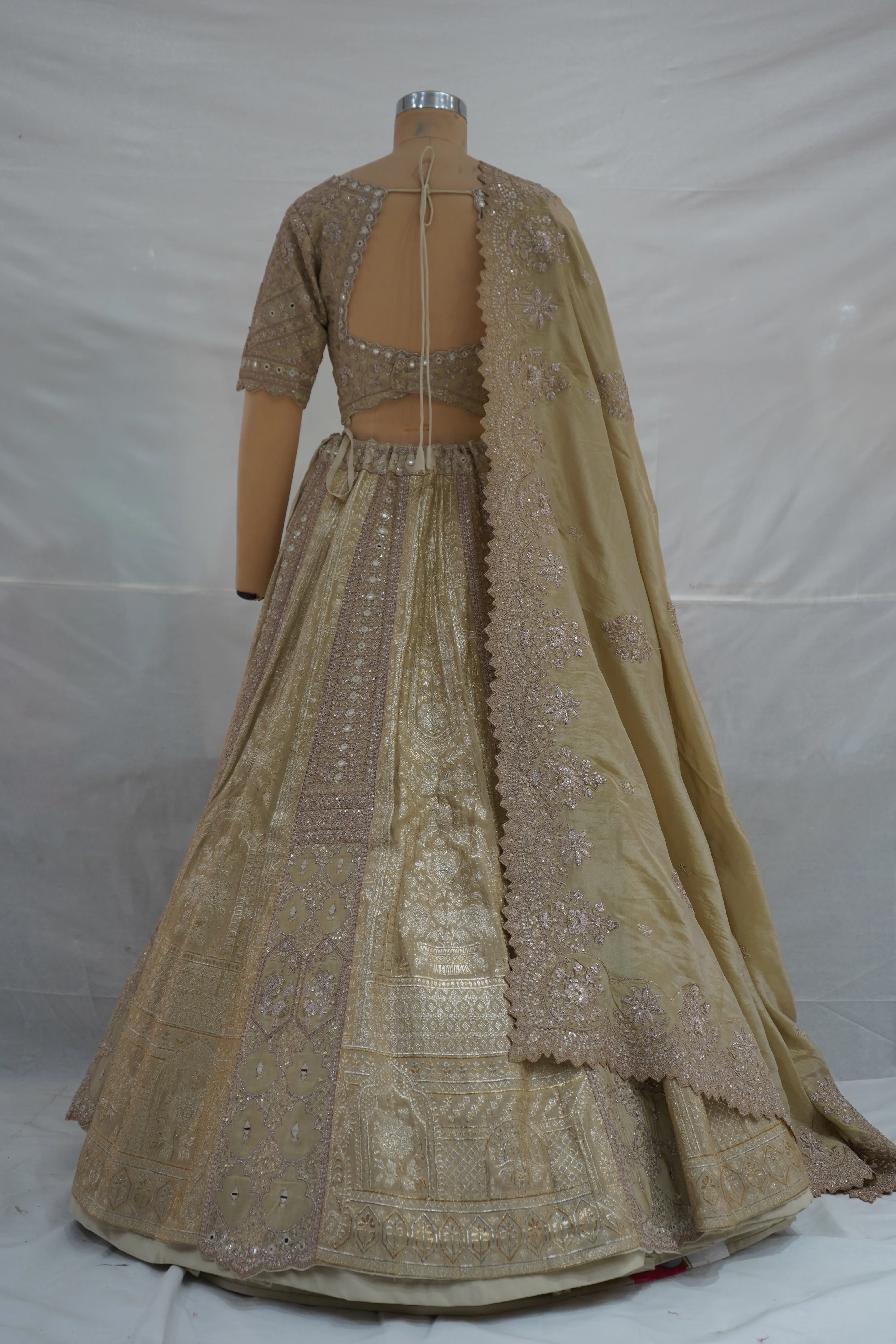 Champagne Gold Designer Bridal Lehenga Set with Heavy Embroidery & Elegant Dupatta - Image 7