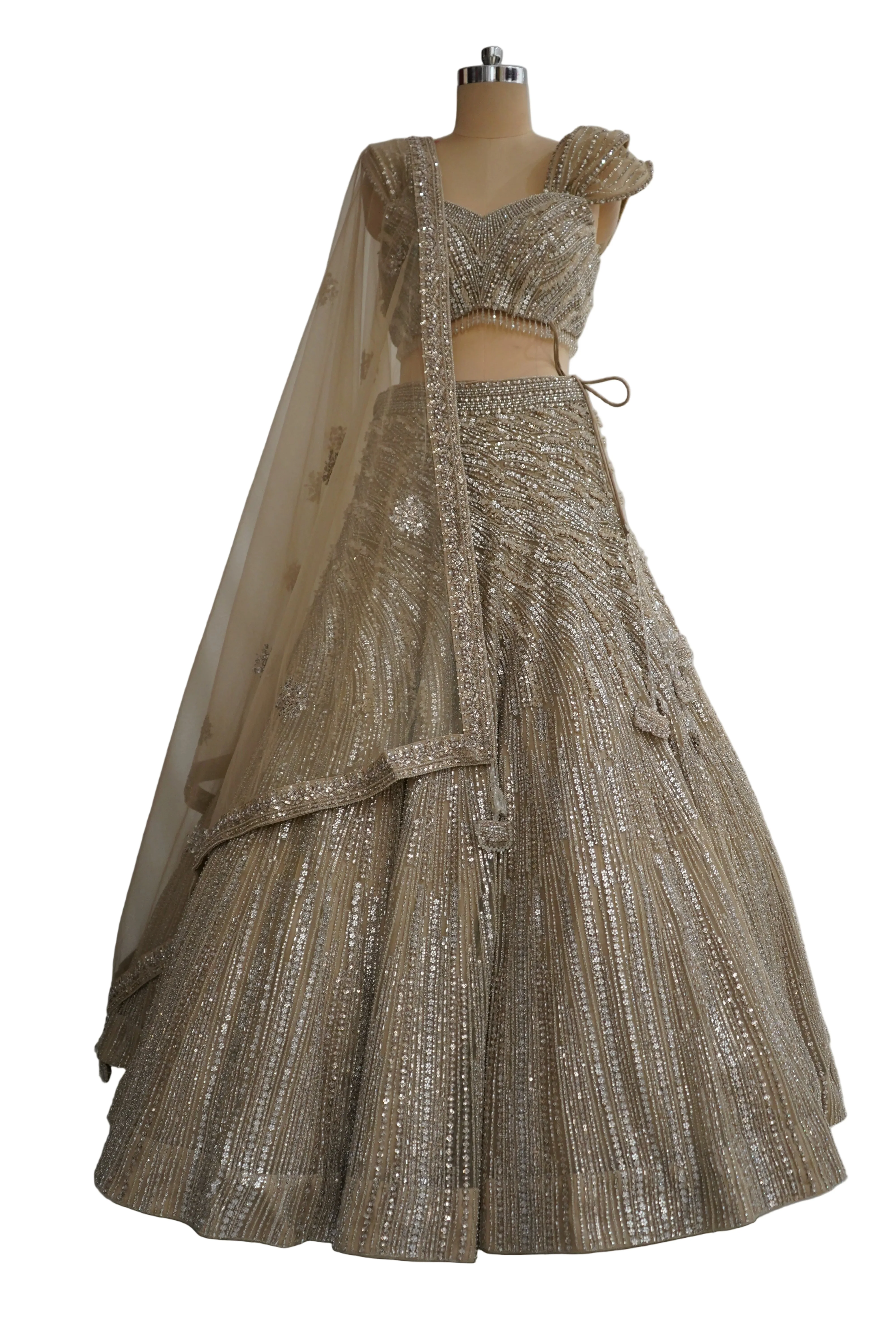 Champagne Gold Designer Lehenga Set with Embellished Blouse and Net Dupatta - Image 6