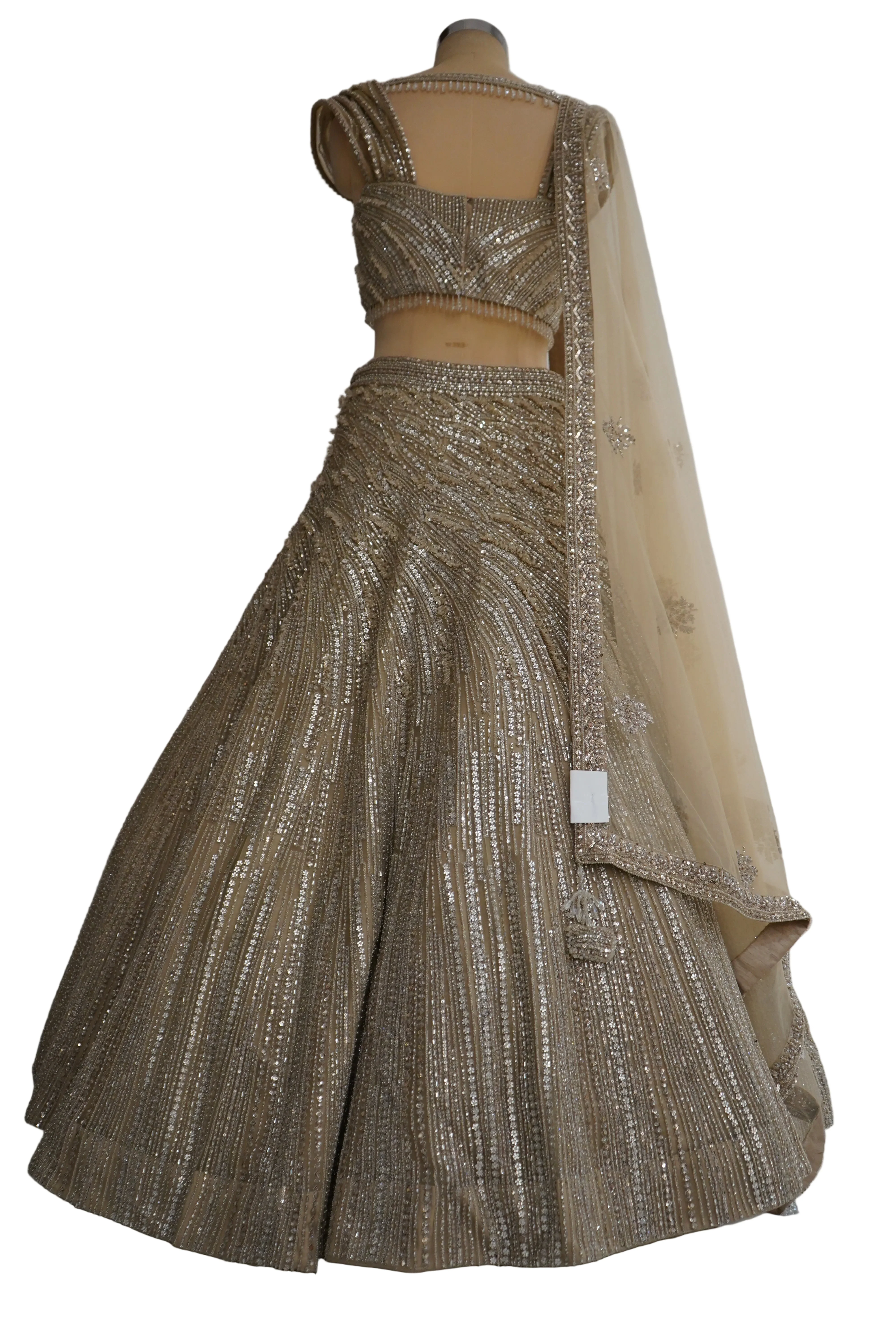 Champagne Gold Designer Lehenga Set with Embellished Blouse and Net Dupatta - Image 7