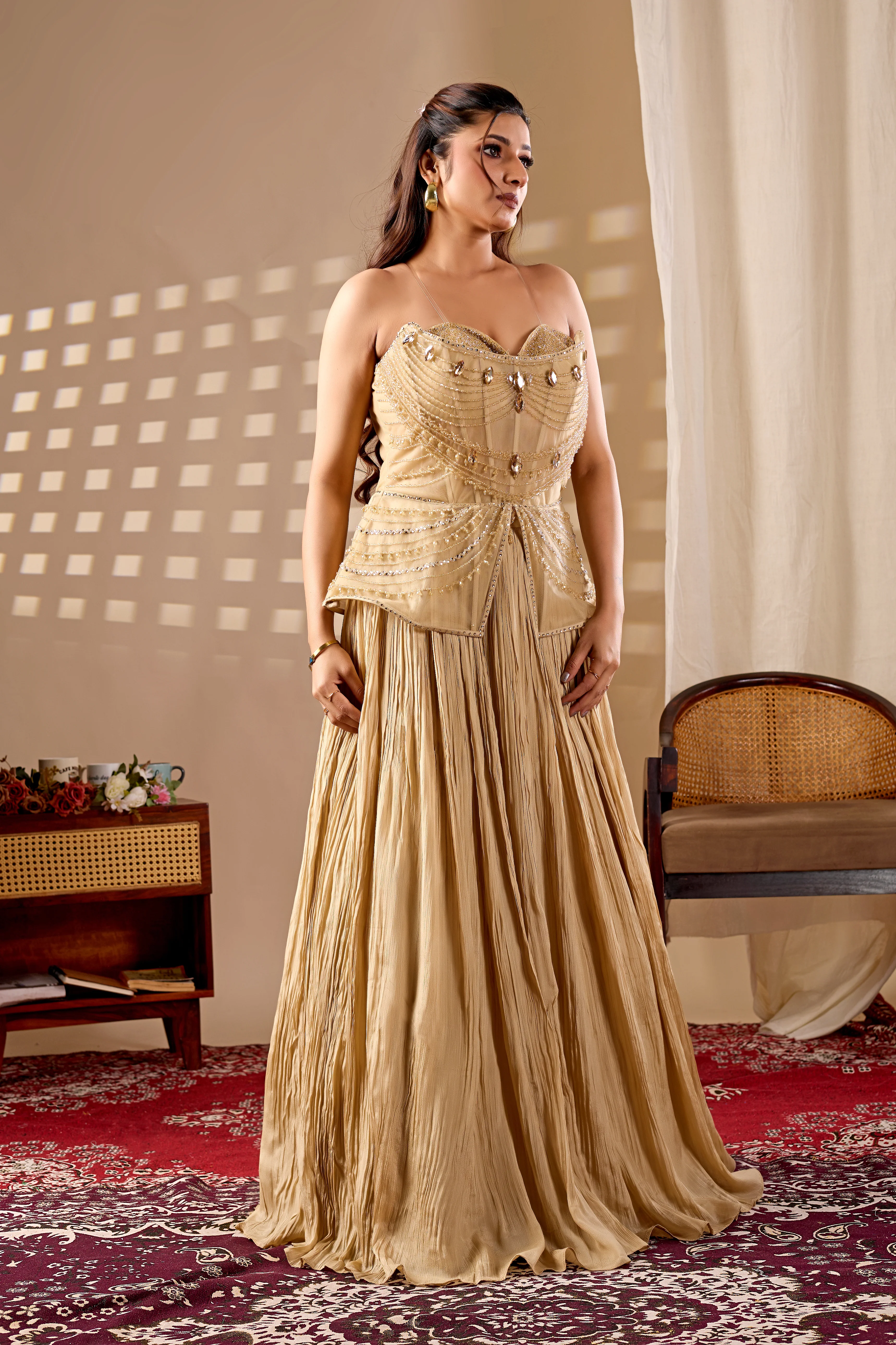 Champagne Gold Embellished Indo-Western - Image 4