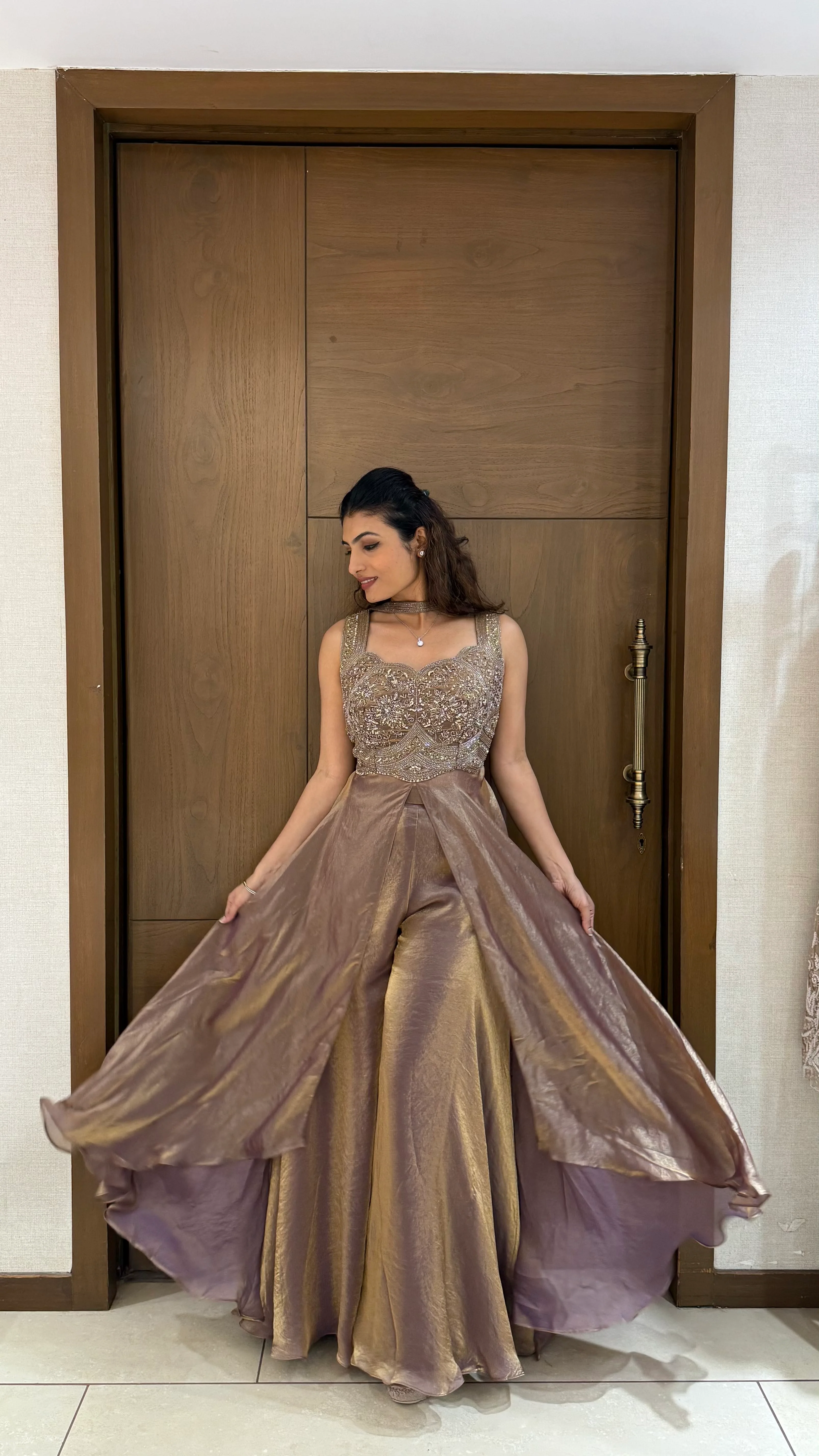 Champagne Gold Embroidered Palazo Set – Luxe Glow Edition - Image 4